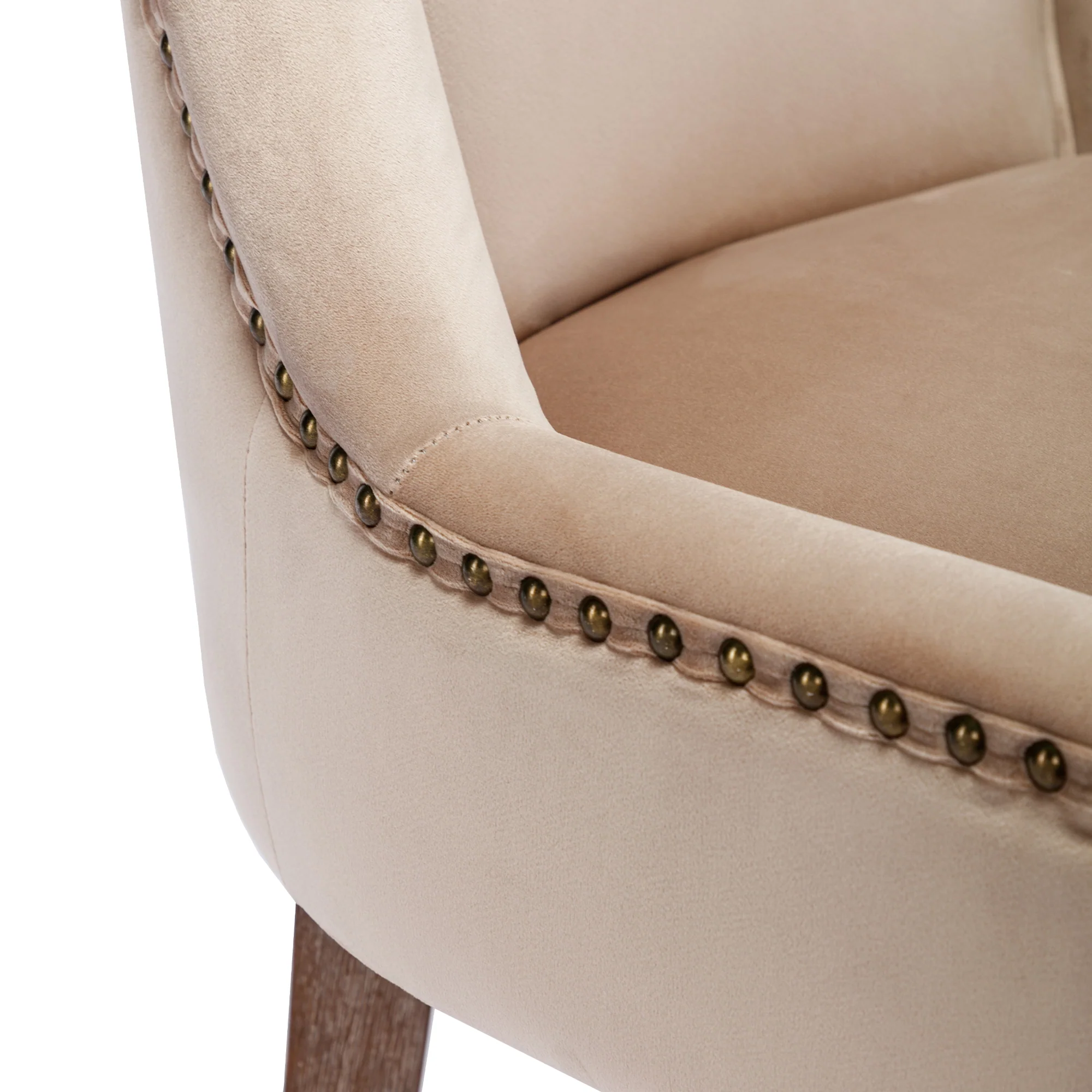 Luxurious Dining Chair Set of 2 Upholstered Nailhead Trim Solid Wood Legs Beige Velvet - Image 9