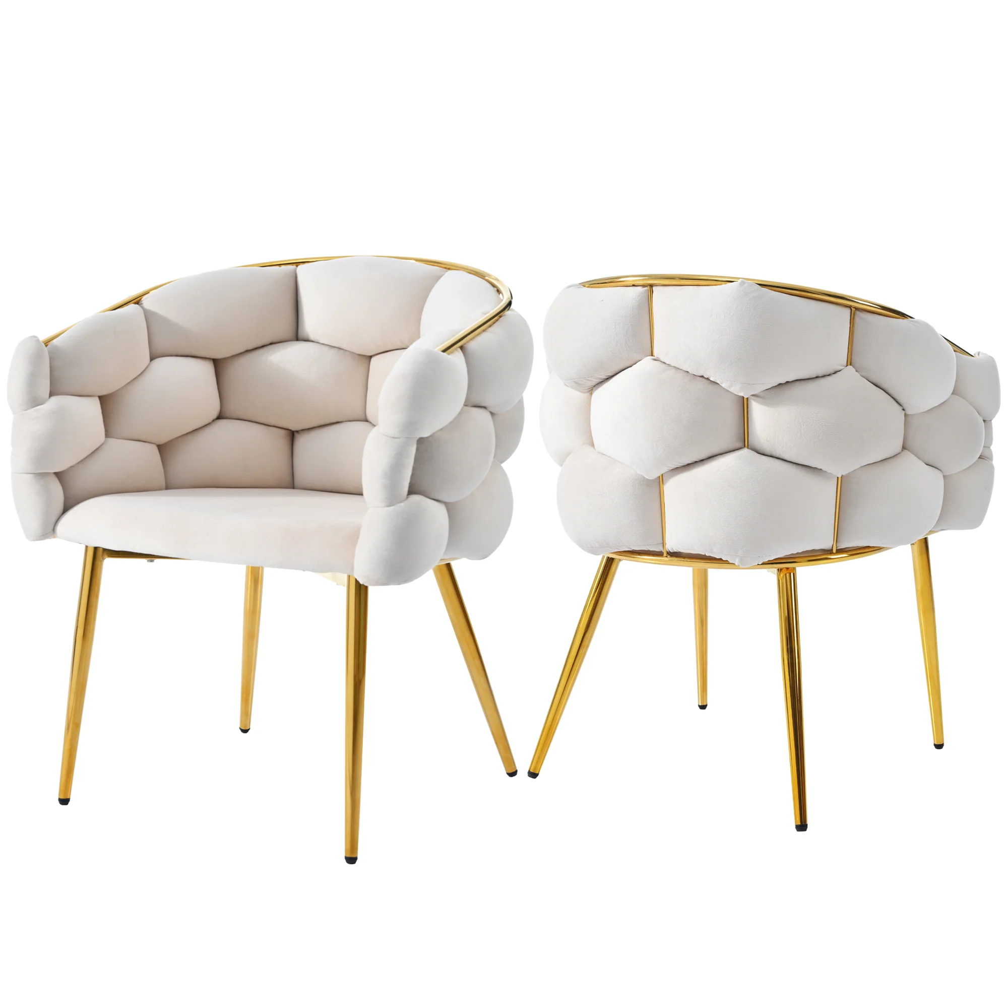 Luxurious Velvet Chairs Set of 2 Modern Ergonomic Gold-Plated Iron Legs Beige - Image 2