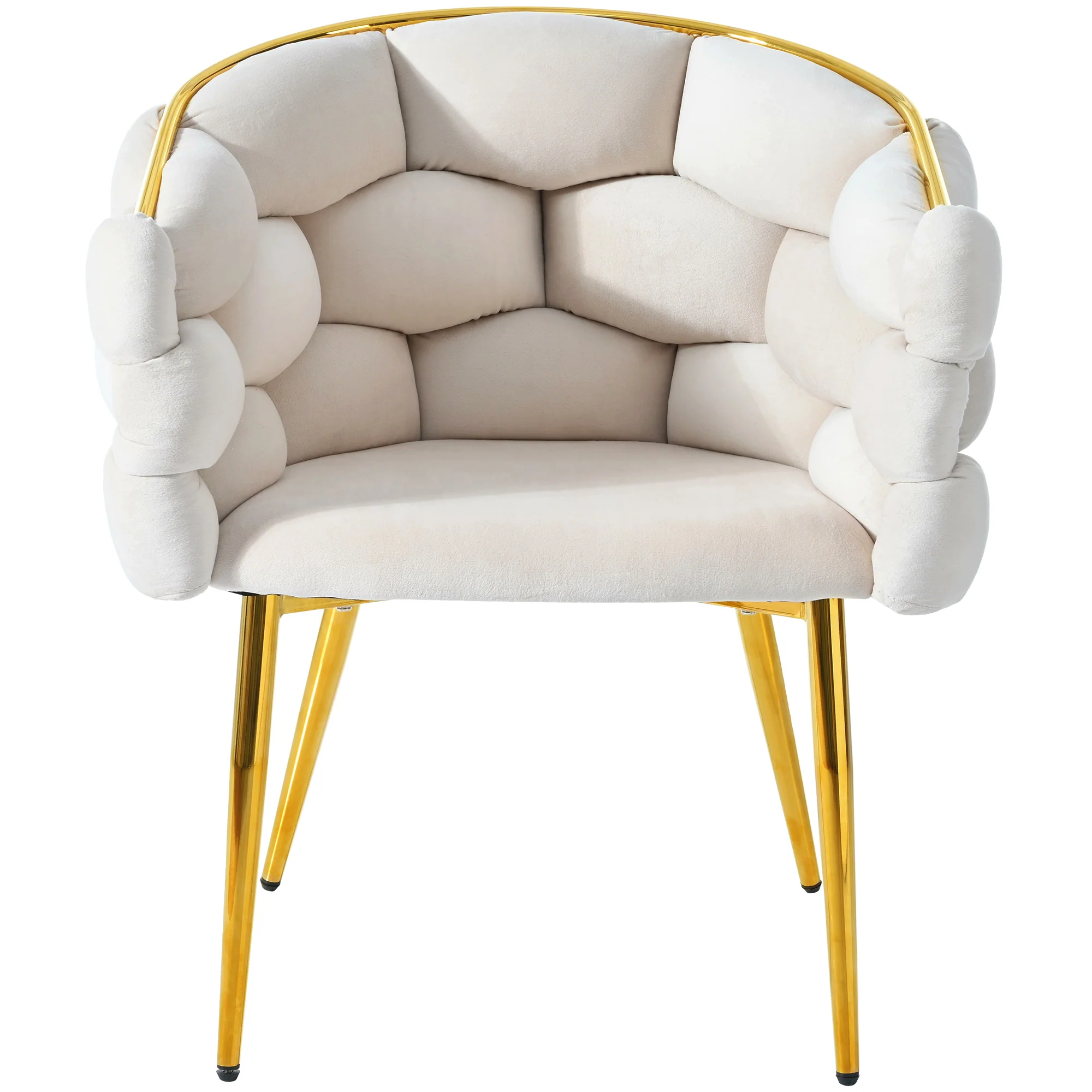 Luxurious Velvet Chairs Set of 2 Modern Ergonomic Gold-Plated Iron Legs Beige - Image 4