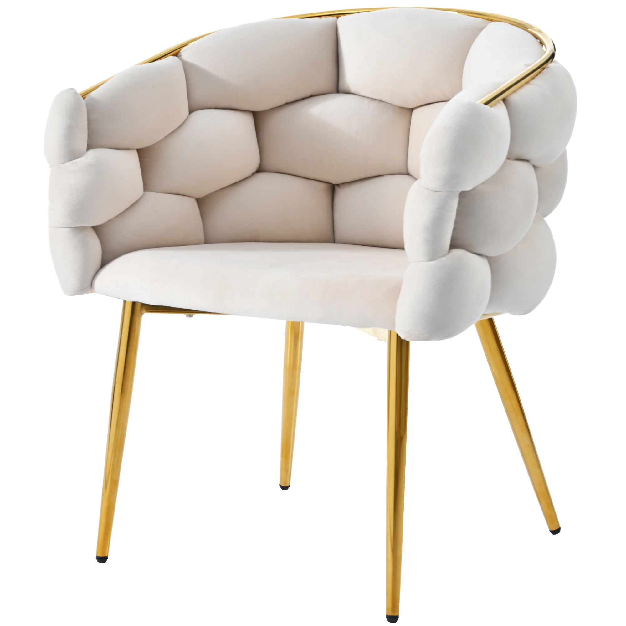 Luxurious Velvet Chairs Set of 2 Modern Ergonomic Gold-Plated Iron Legs Beige - Image 5
