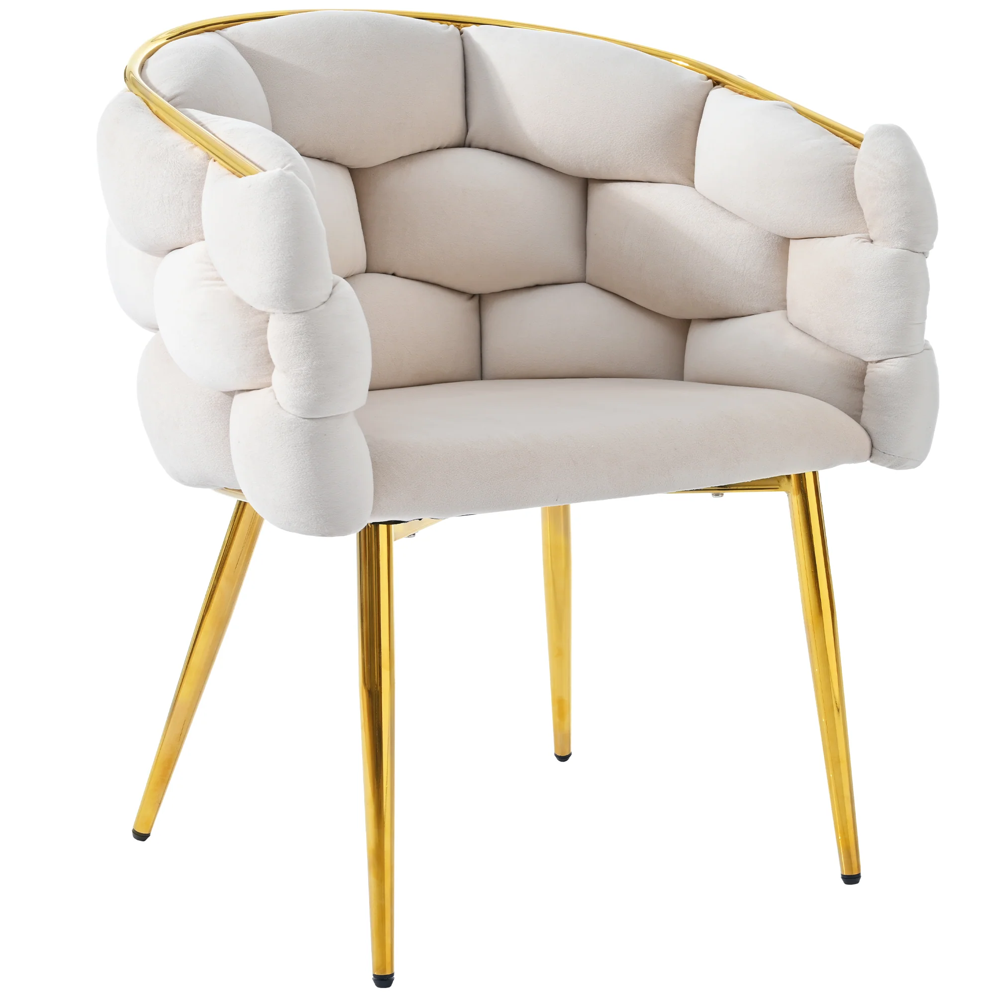 Luxurious Velvet Chairs Set of 2 Modern Ergonomic Gold-Plated Iron Legs Beige - Image 8