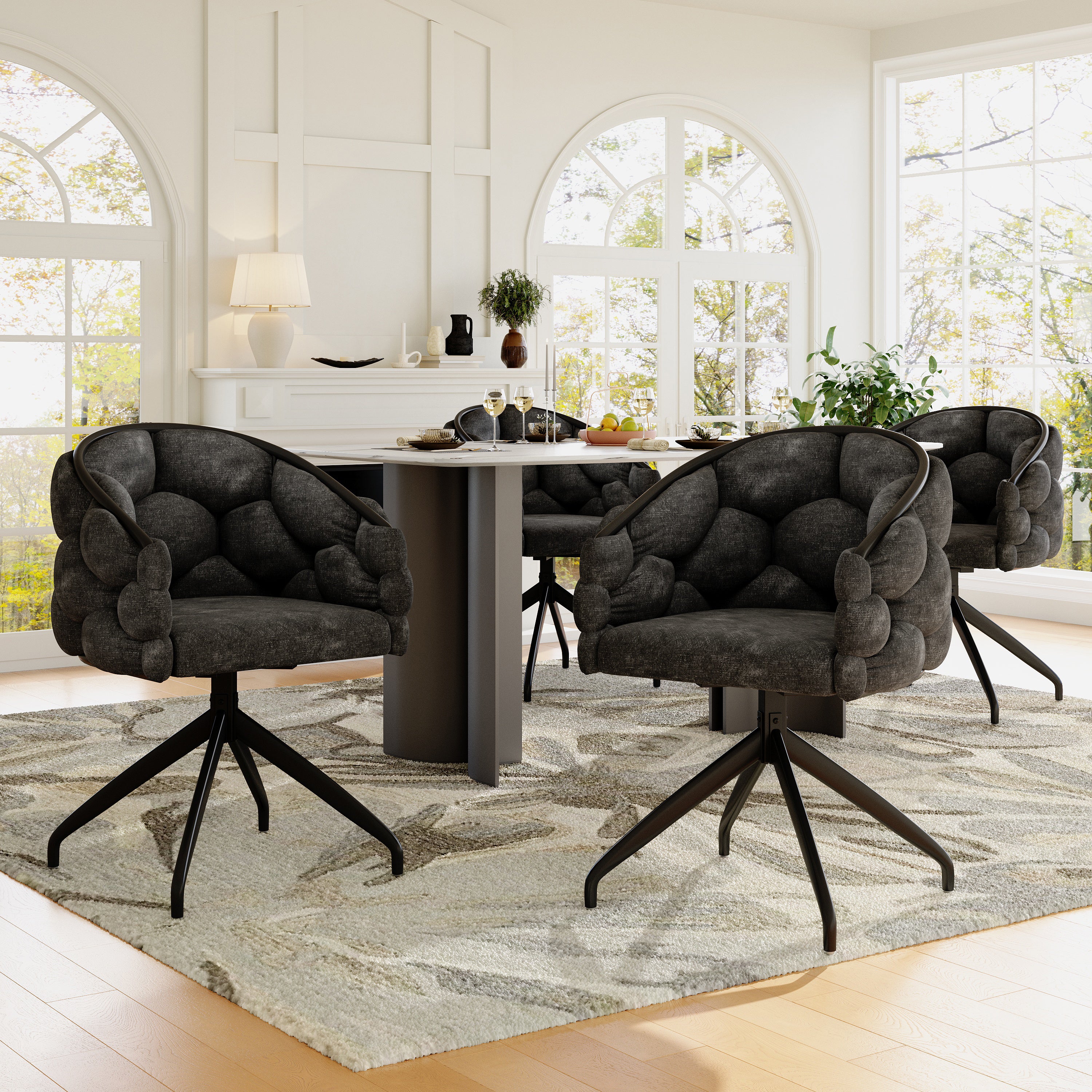 Luxury Velvet Chairs (Set of 4) 360° Swivel Ergonomic Dining Grey
