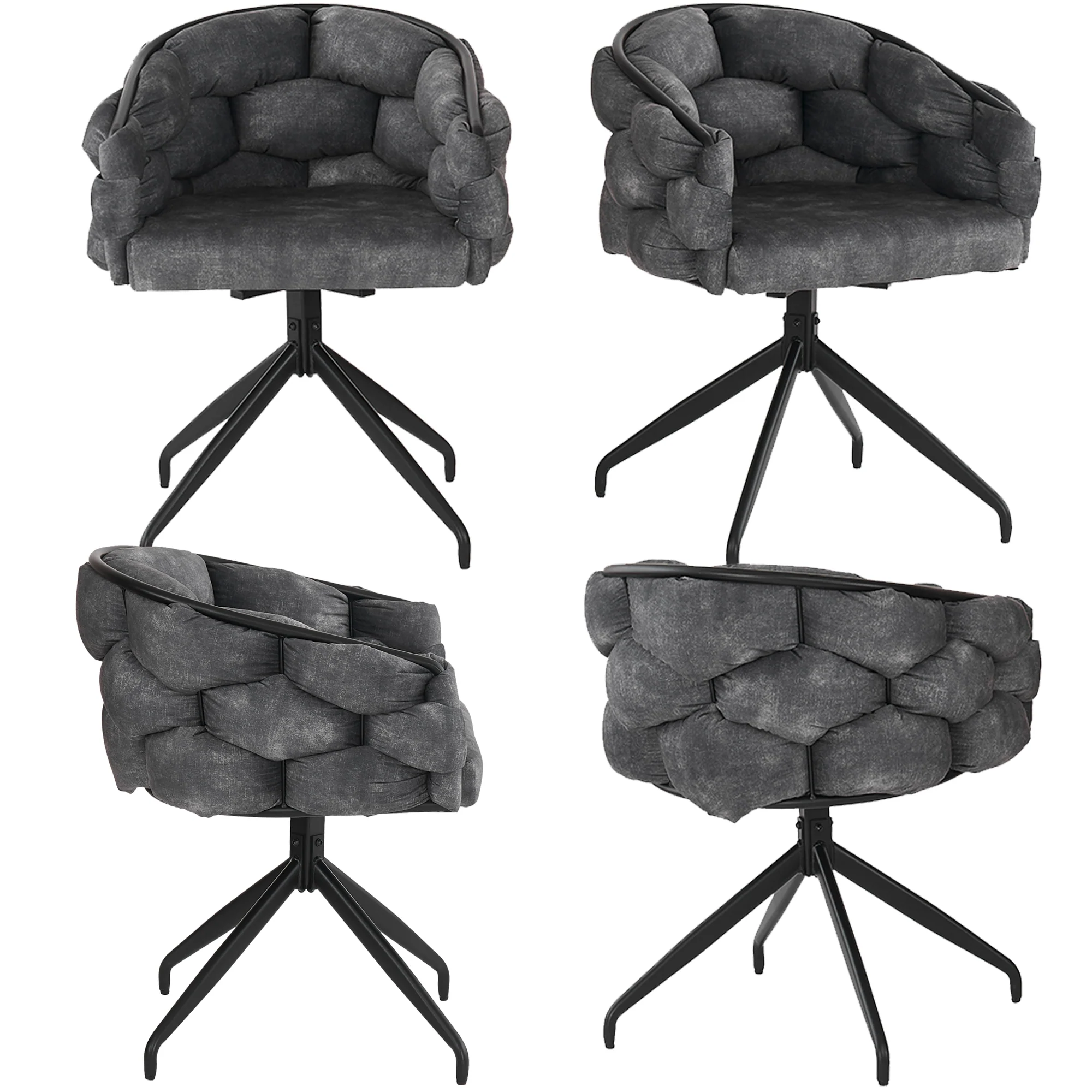 Luxury Velvet Chairs (Set of 4) 360° Swivel Ergonomic Dining Grey - Image 2