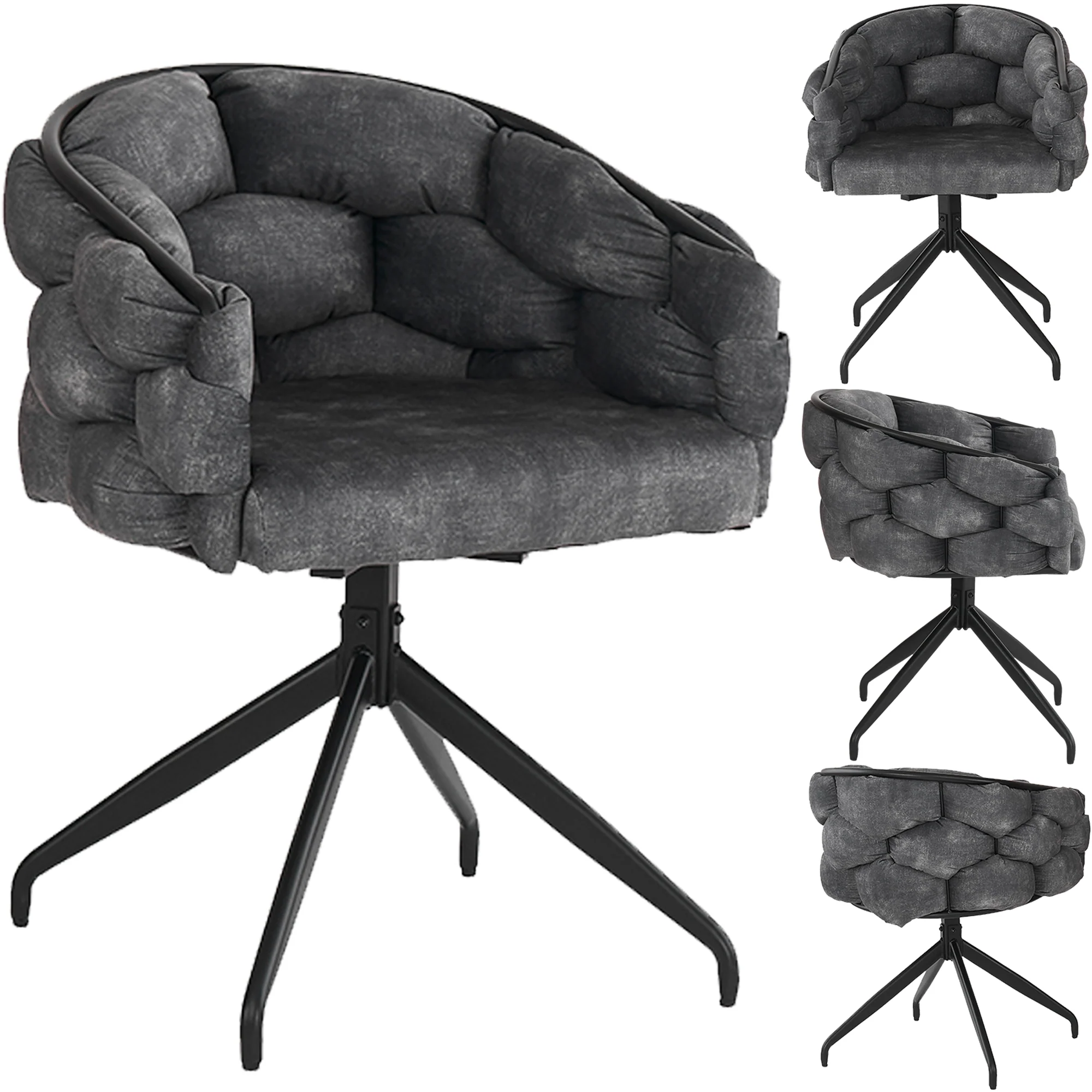 Luxury Velvet Chairs (Set of 4) 360° Swivel Ergonomic Dining Grey - Image 3
