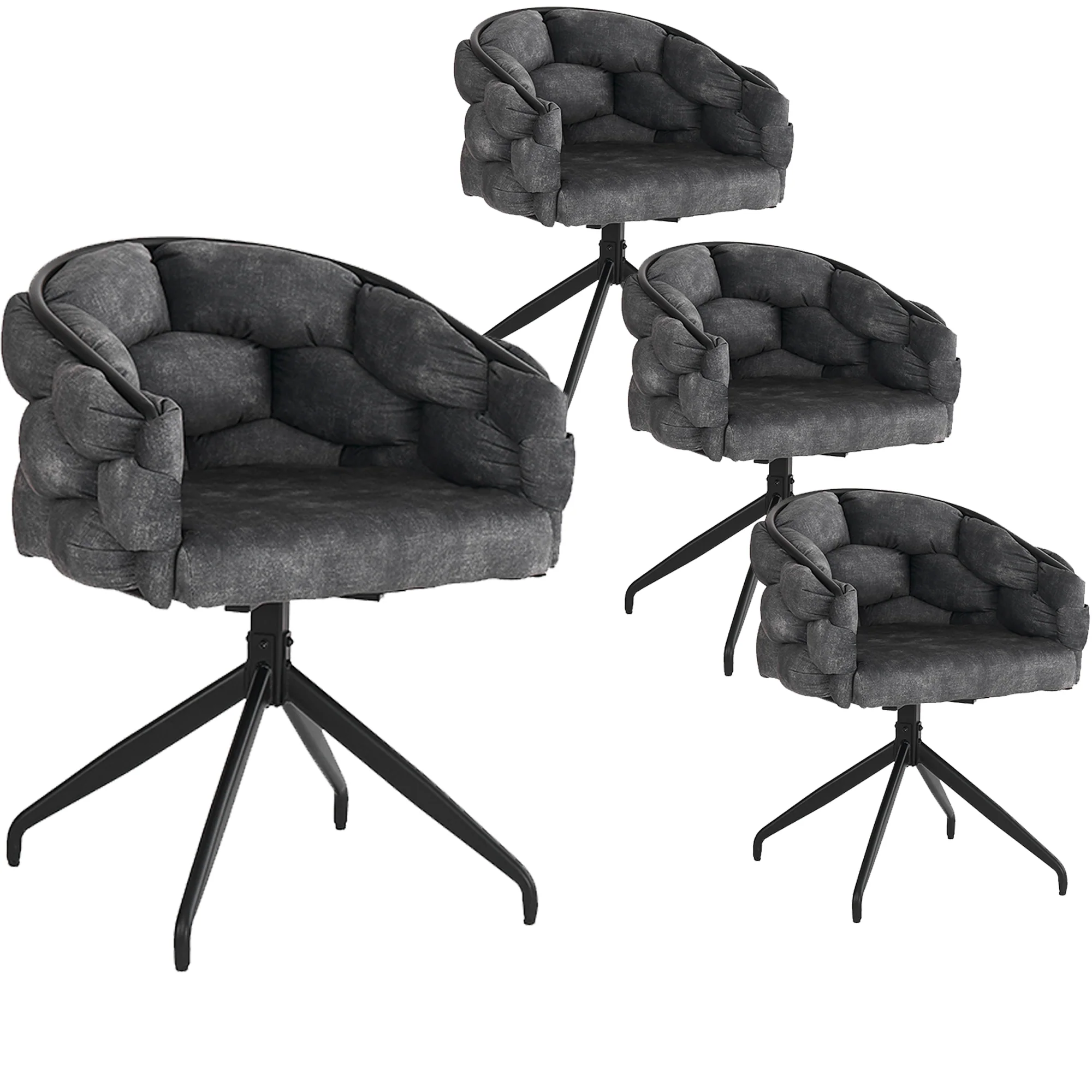 Luxury Velvet Chairs (Set of 4) 360° Swivel Ergonomic Dining Grey - Image 4