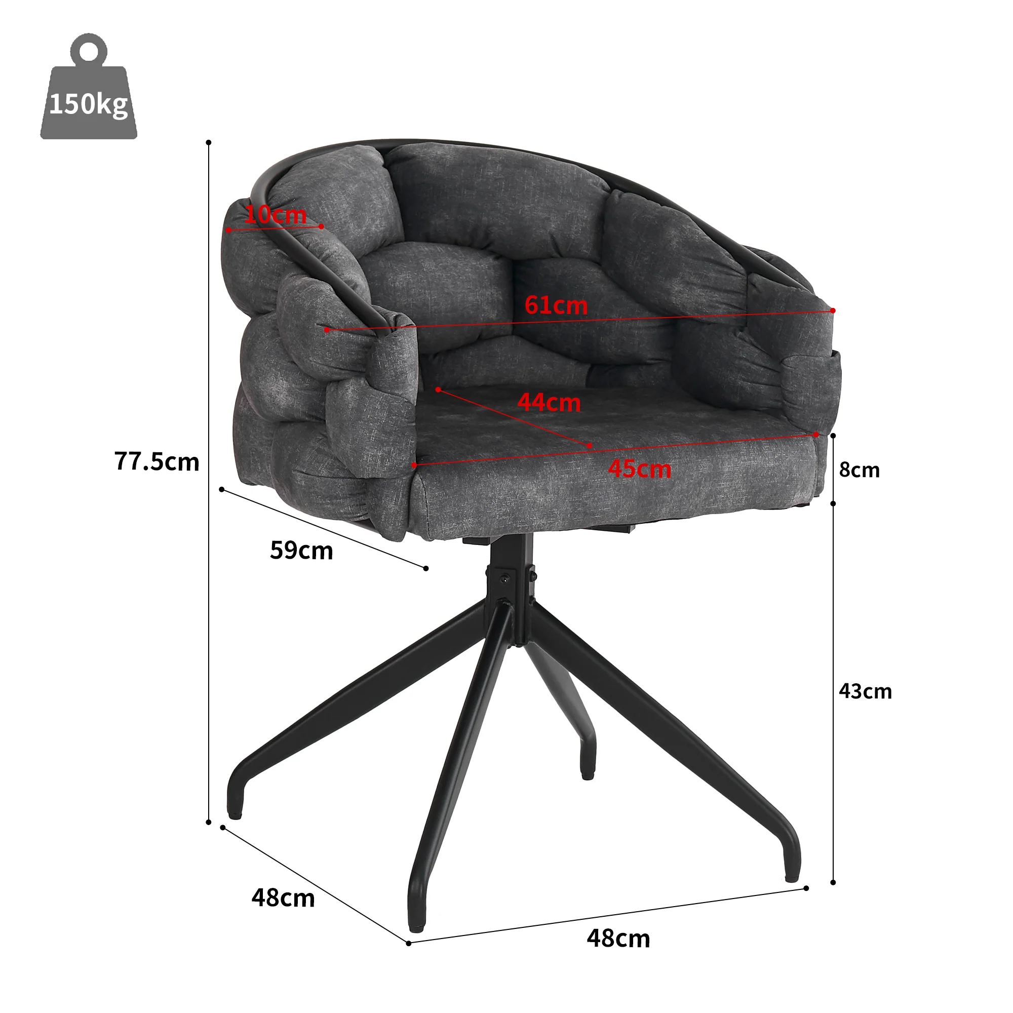 Luxury Velvet Chairs (Set of 4) 360° Swivel Ergonomic Dining Grey - Image 5