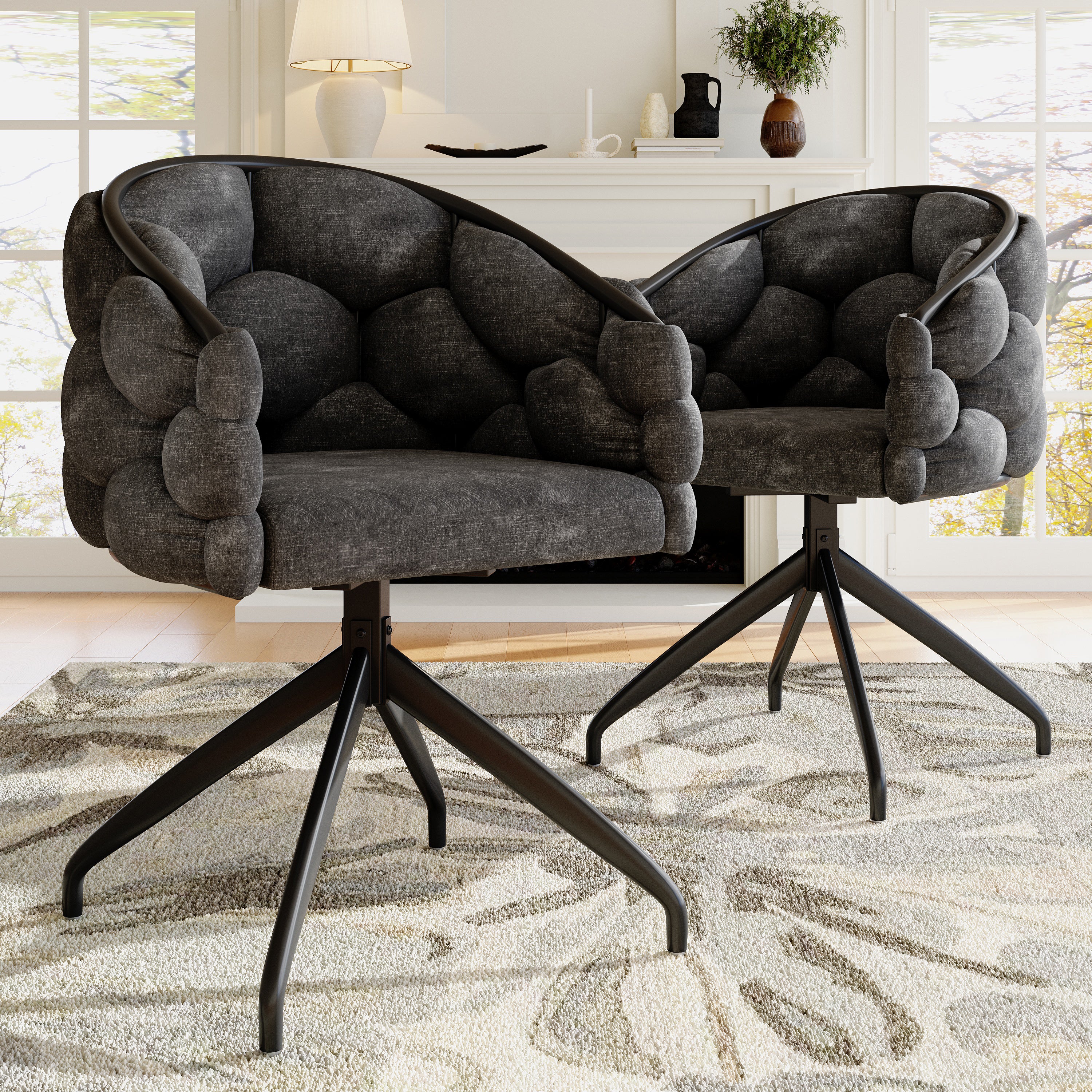 Luxury Velvet Swivel Chairs Set of 2 360° Ergonomic - Grey
