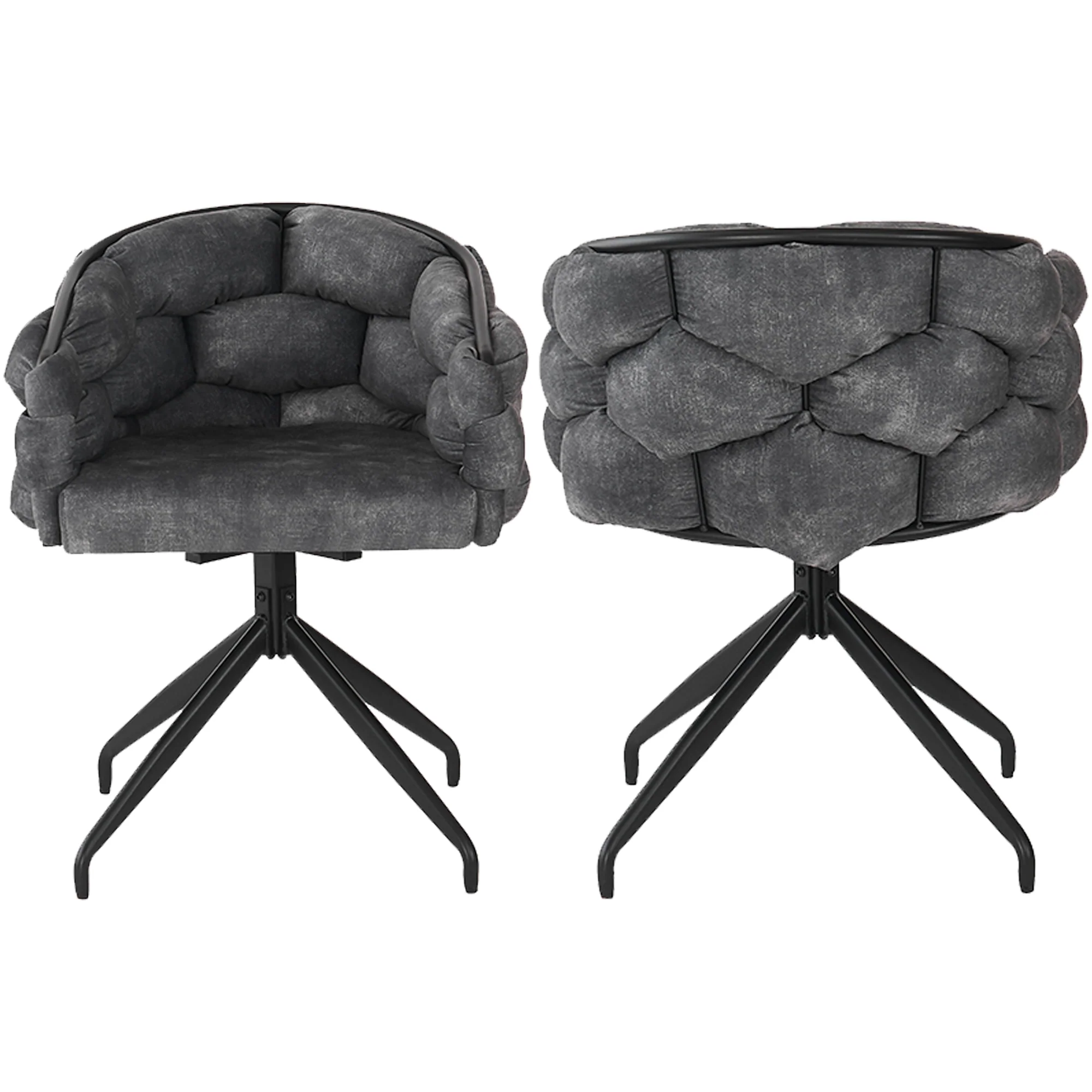 Luxury Velvet Swivel Chairs Set of 2 360° Ergonomic - Grey - Image 2