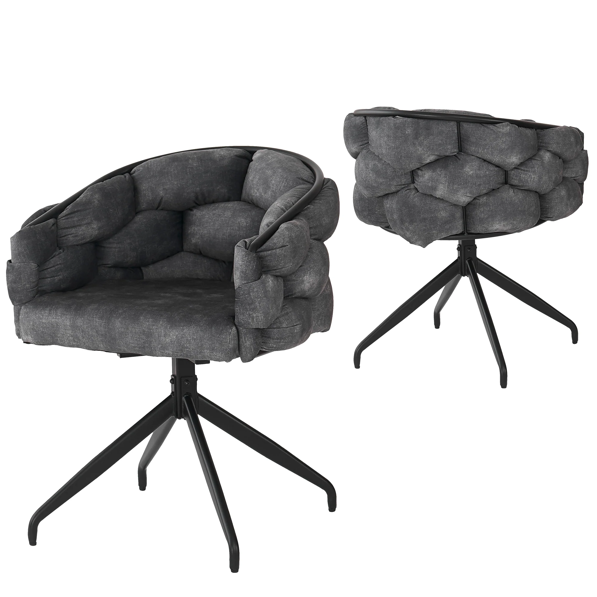 Luxury Velvet Swivel Chairs Set of 2 360° Ergonomic - Grey - Image 3