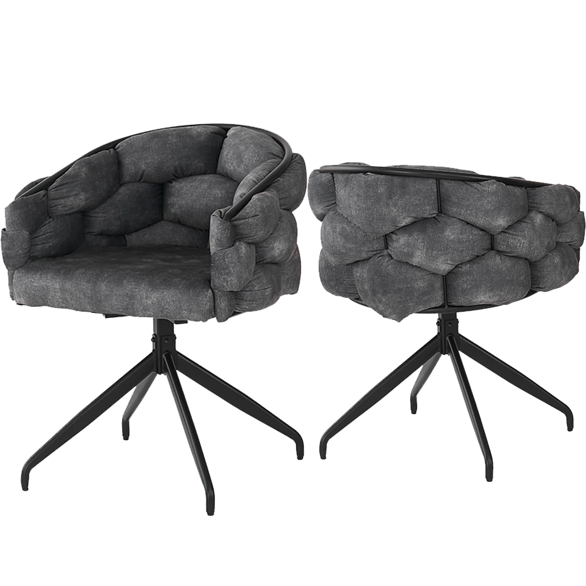 Luxury Velvet Swivel Chairs Set of 2 360° Ergonomic - Grey - Image 4