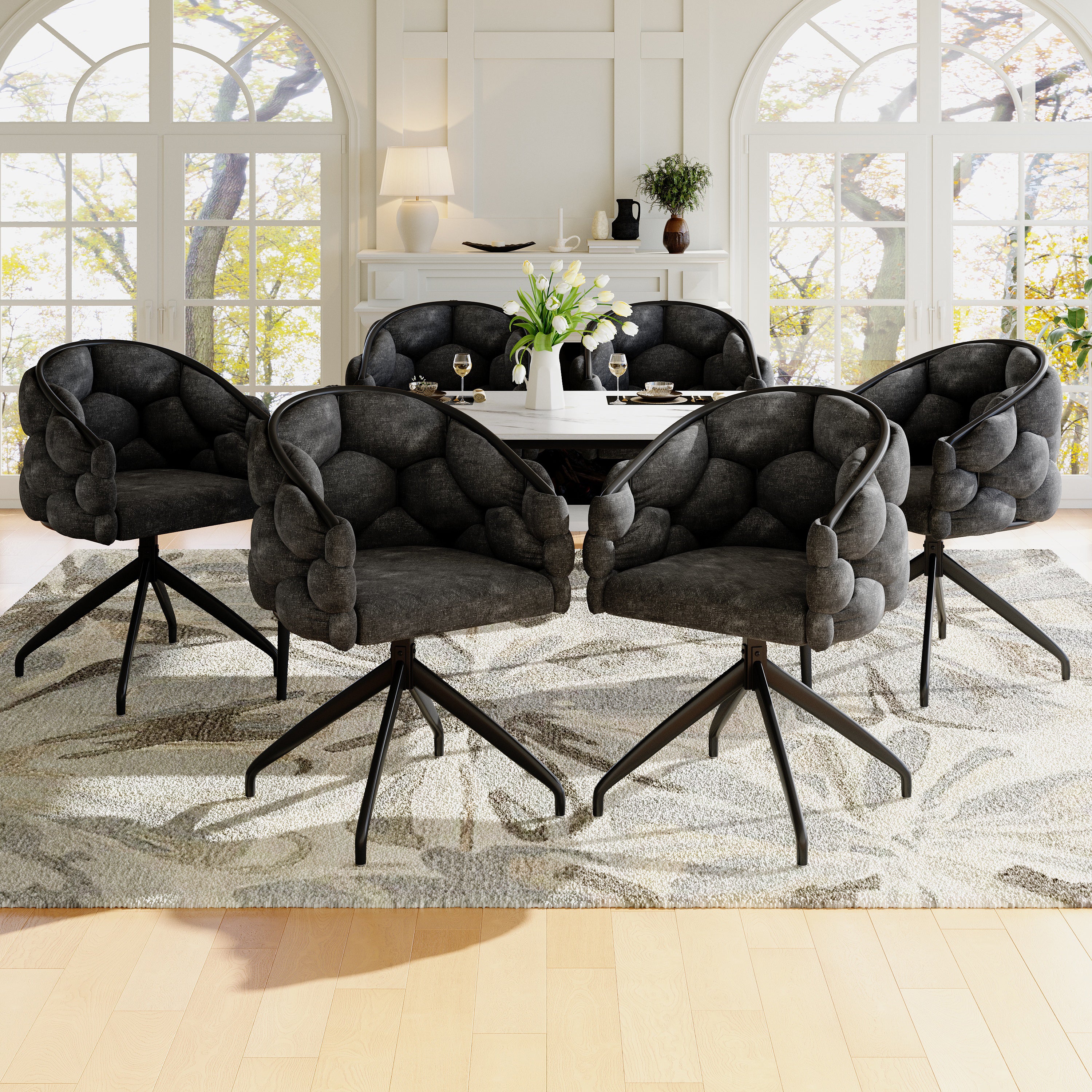 Luxury Velvet Swivel Chairs (Set of 6) 360° Rotatable Ergonomic - Grey - Image 2