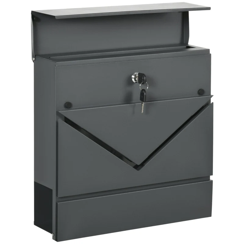 Mailbox with lid, 2 drainage holes, lock, steel grey