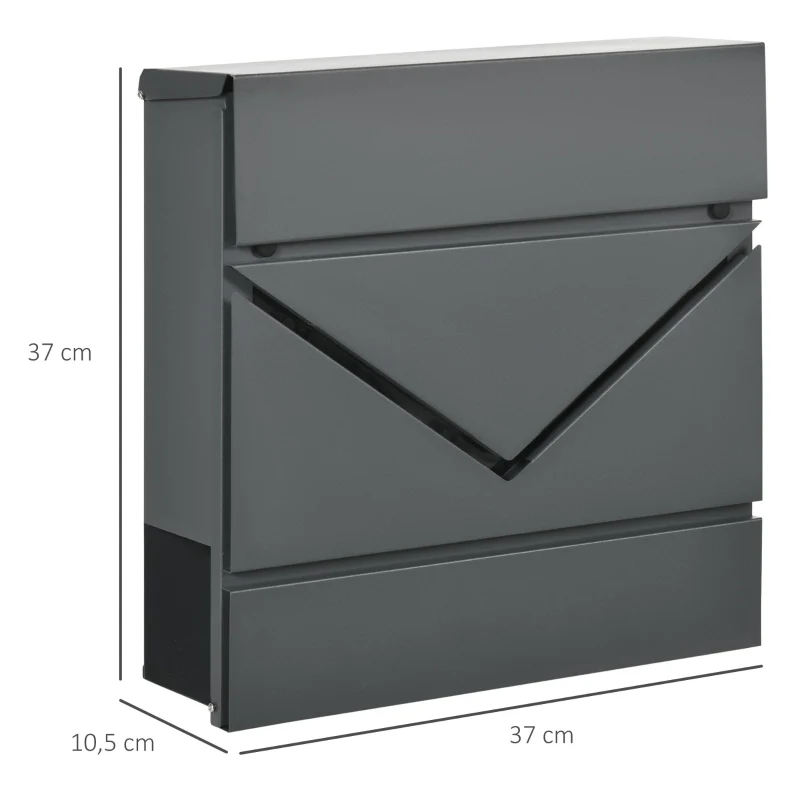 Mailbox with lid, 2 drainage holes, lock, steel grey - Image 2