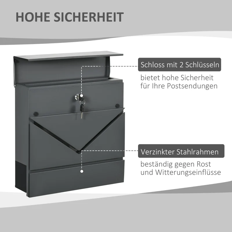 Mailbox with lid, 2 drainage holes, lock, steel grey - Image 3