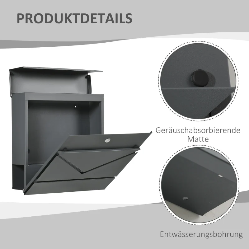 Mailbox with lid, 2 drainage holes, lock, steel grey - Image 4