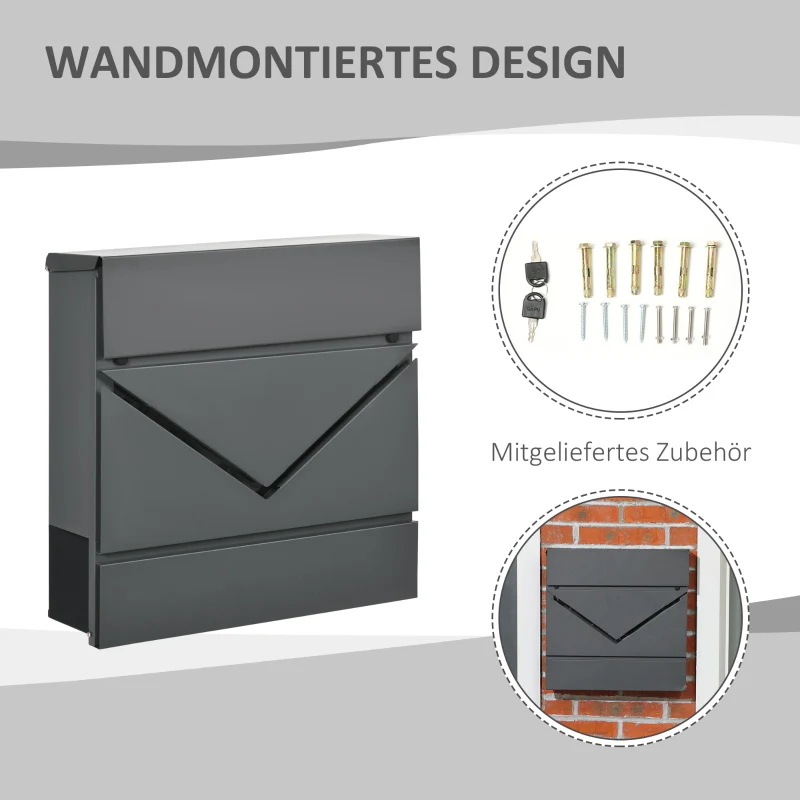 Mailbox with lid, 2 drainage holes, lock, steel grey - Image 5