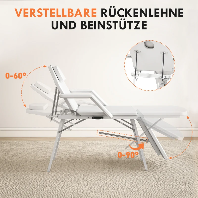 Massage Table, Folding Portable, Faux Leather, White - Image 4