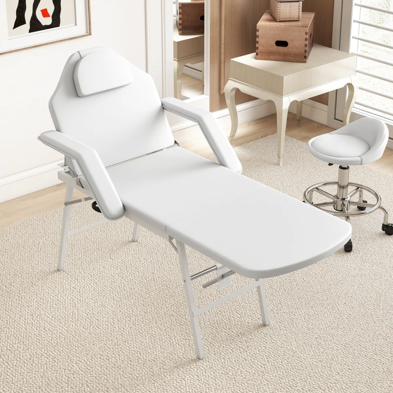 Massage Table, Folding Portable, Faux Leather, White - Image 7