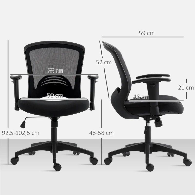Mesh Office Chair Adjustable Mesh Back Tilt Casters - Black - Image 2