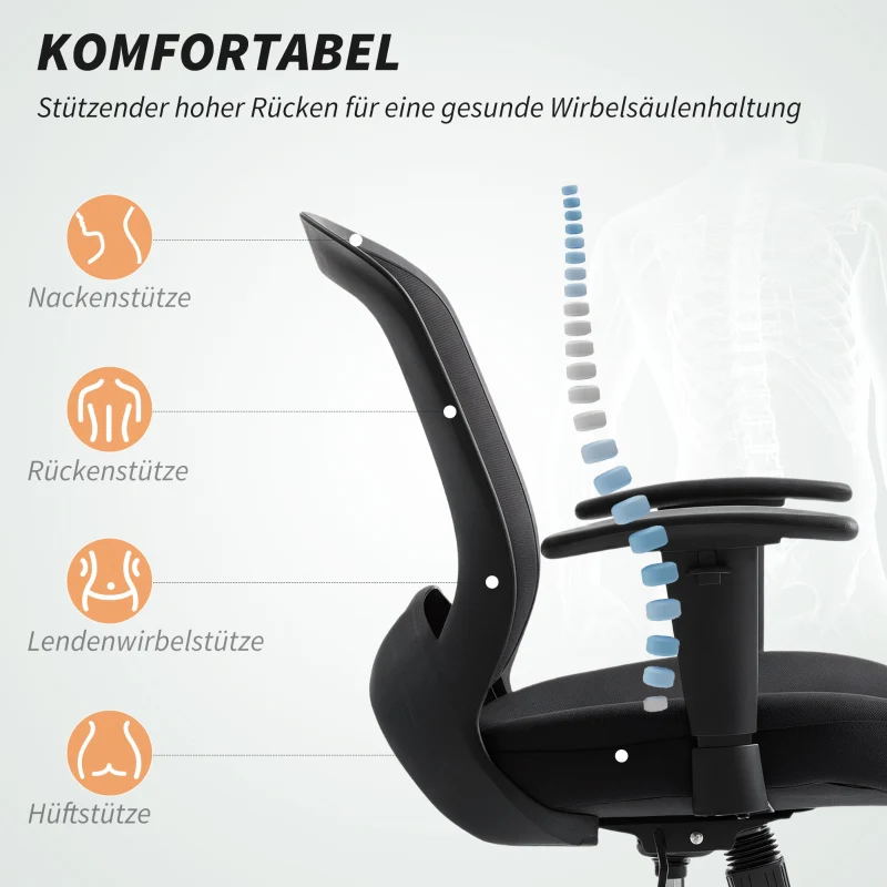 Mesh Office Chair Adjustable Mesh Back Tilt Casters - Black - Image 3