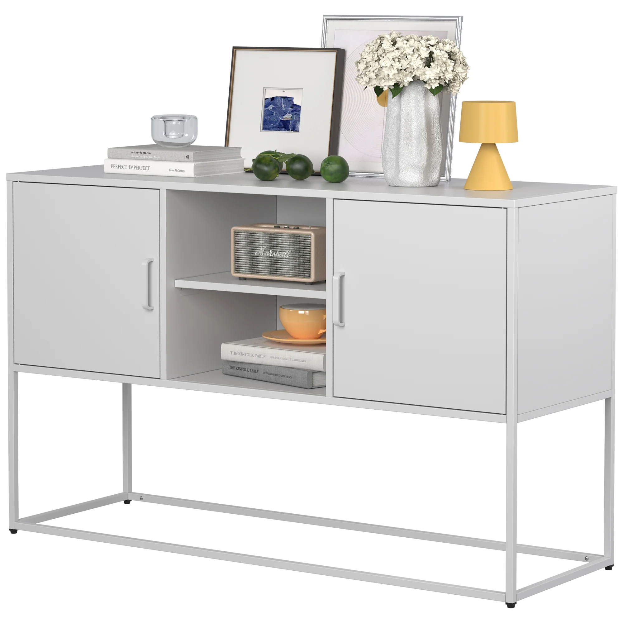 Metal Accent Cabinet Sideboard Buffet Storage 120x40x75cm - White - Image 10