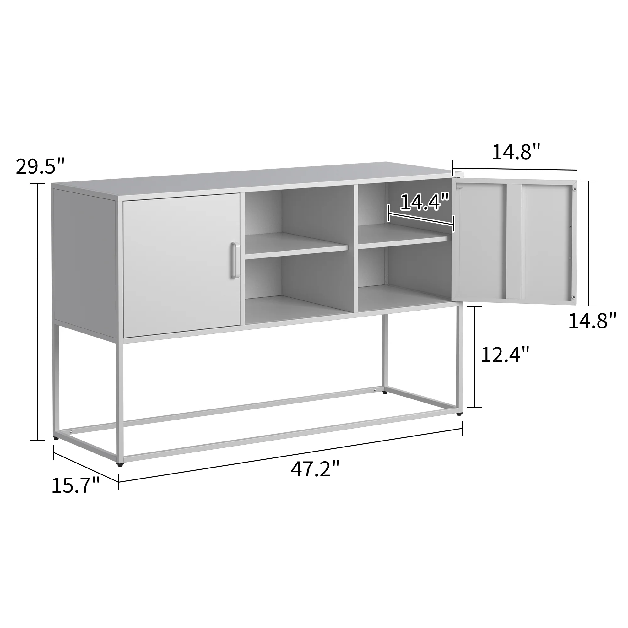 Metal Accent Cabinet Sideboard Buffet Storage 120x40x75cm - White - Image 3