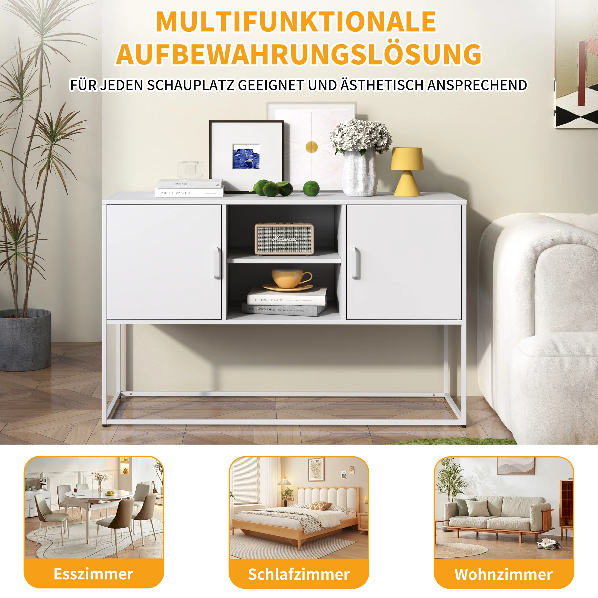 Metal Accent Cabinet Sideboard Buffet Storage 120x40x75cm - White - Image 5