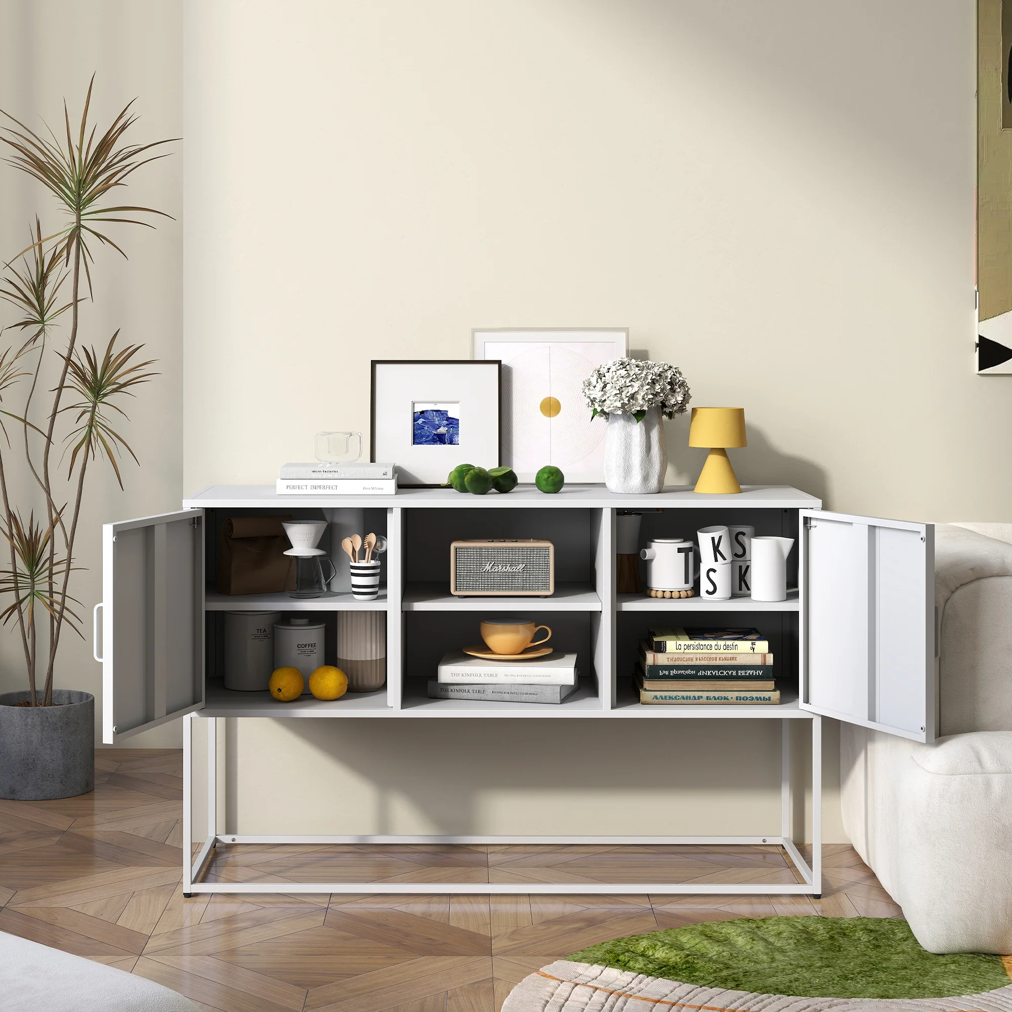 Metal Accent Cabinet Sideboard Buffet Storage 120x40x75cm - White - Image 7