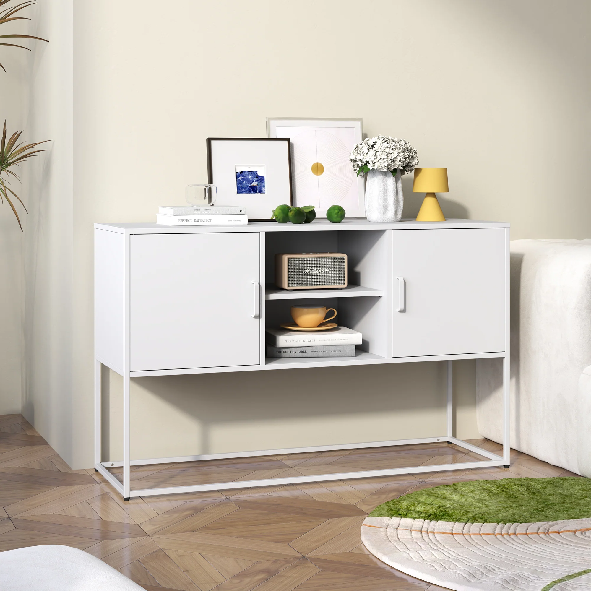 Metal Accent Cabinet Sideboard Buffet Storage 120x40x75cm - White - Image 8