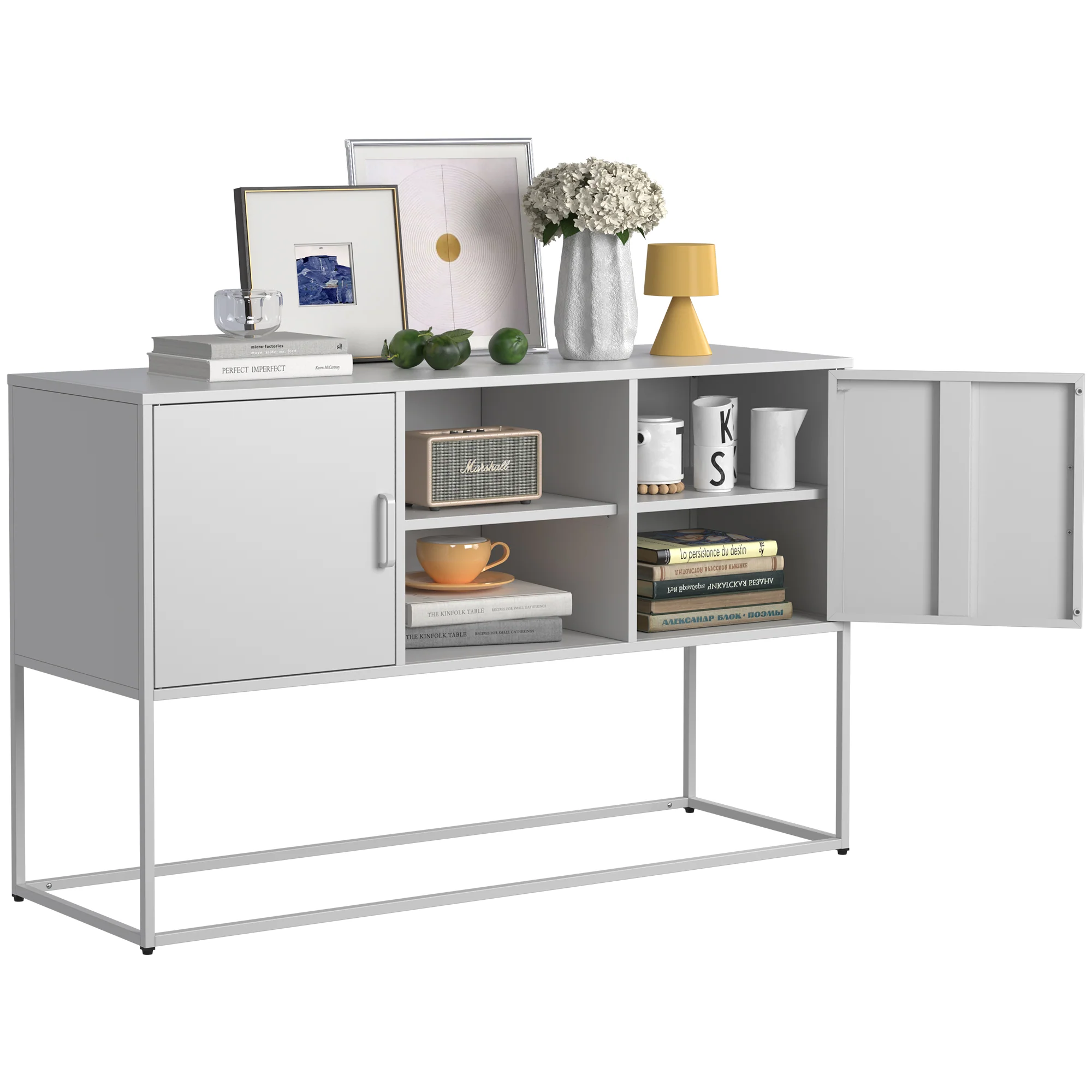 Metal Accent Cabinet Sideboard Buffet Storage 120x40x75cm - White - Image 9