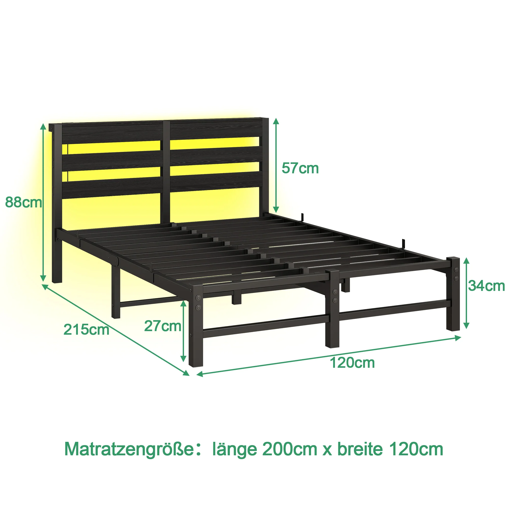 Metal Bed 120x200 LED USB Charging Under-Bed Storage - Metal - Image 10