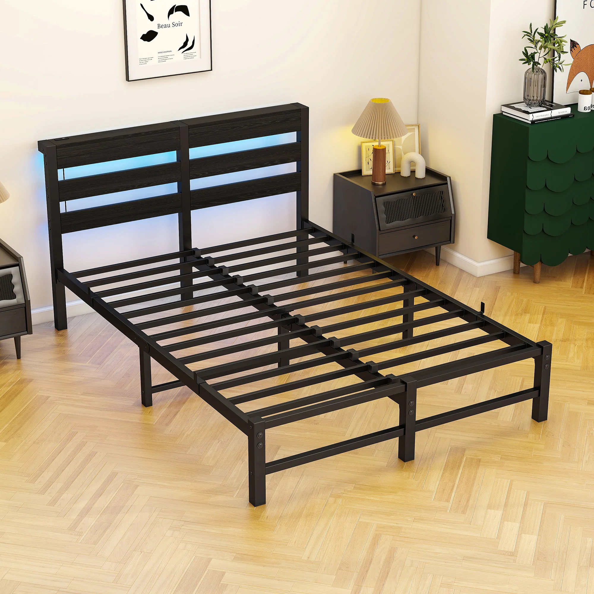 Metal Bed 120x200 LED USB Charging Under-Bed Storage - Metal - Image 7