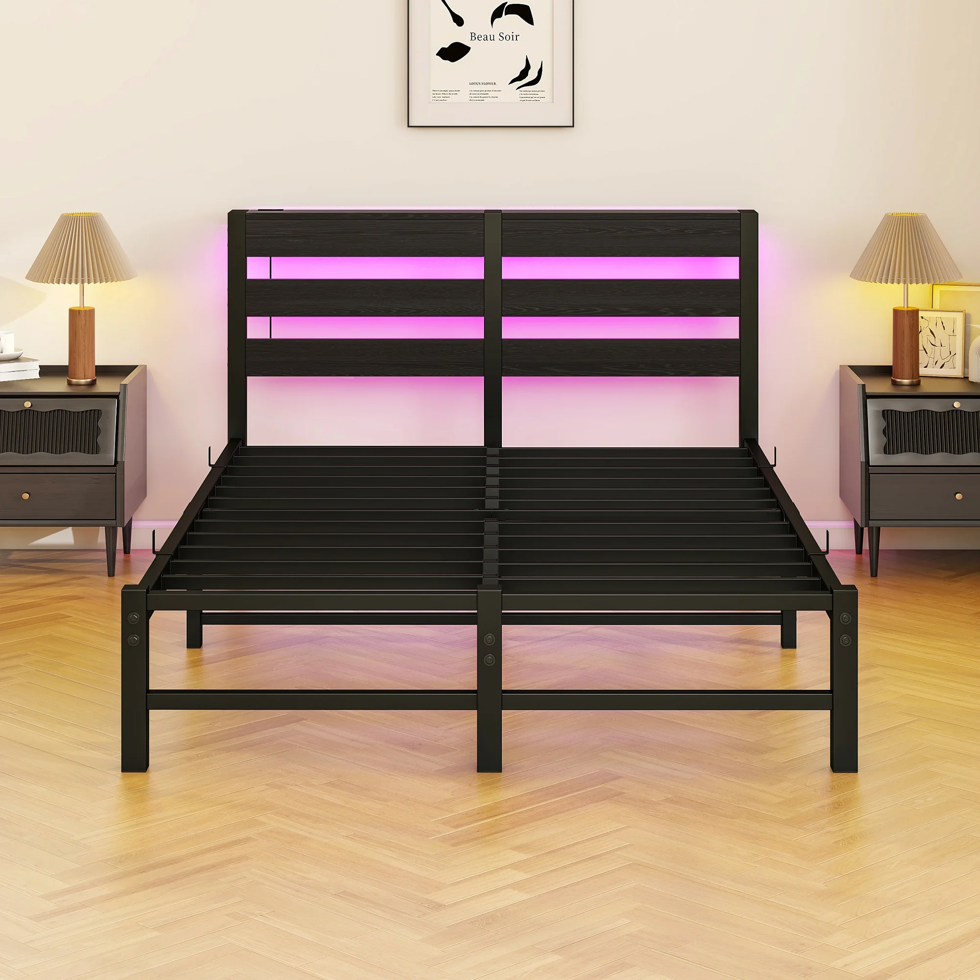 Metal Bed 120x200 LED USB Charging Under-Bed Storage - Metal - Image 8