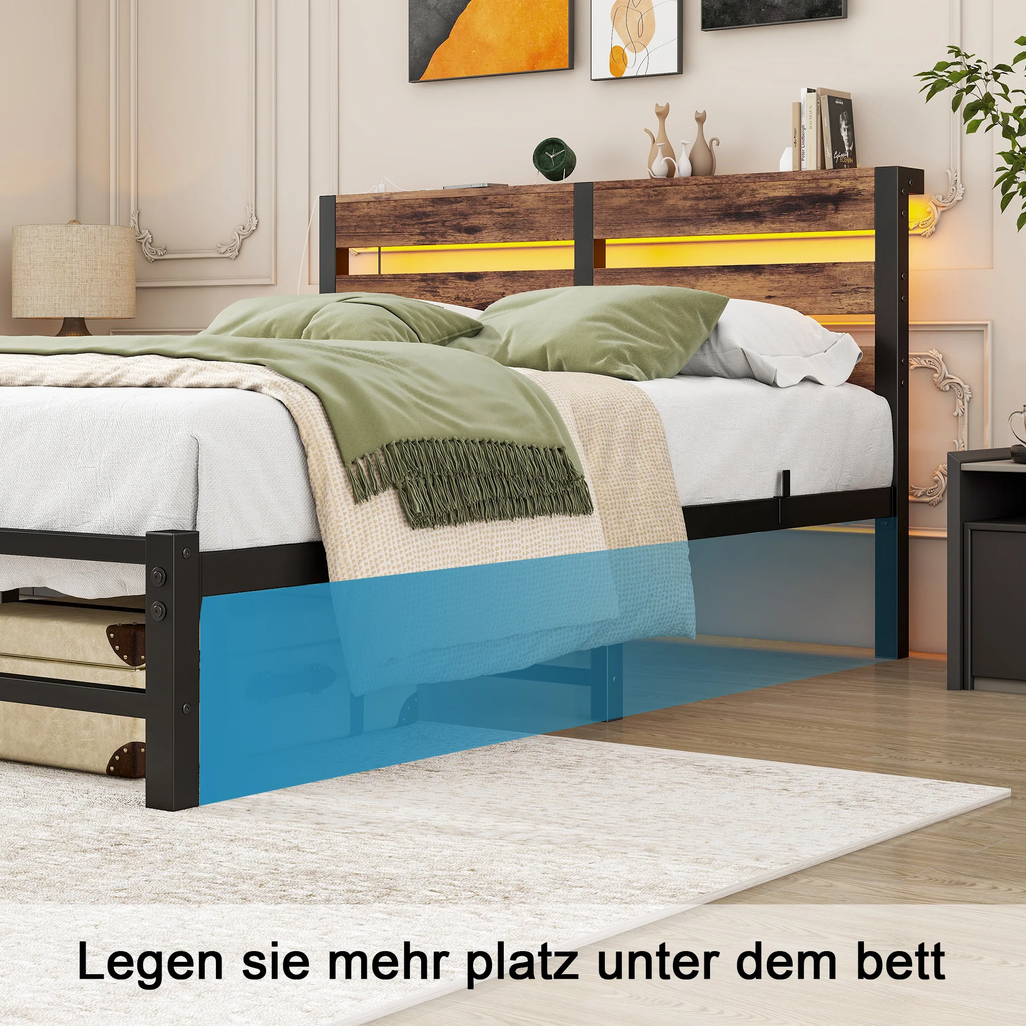 Metal Bed 120x200cm LED USB Storage - Metal - Image 6