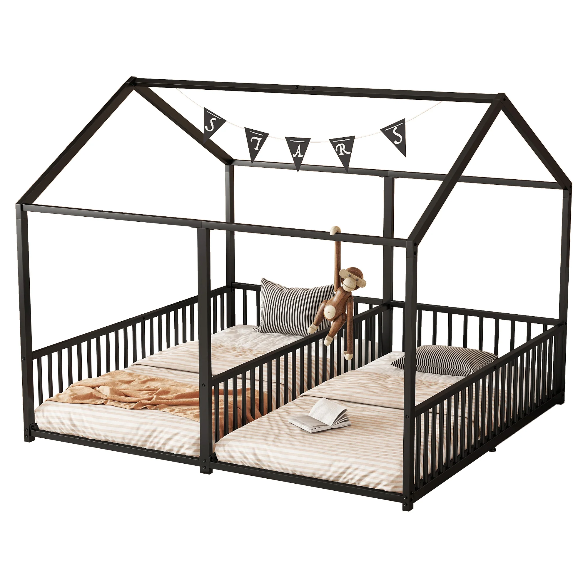 Metal Bed 90x200cm House Design Ladder - Black Iron Frame - Image 6
