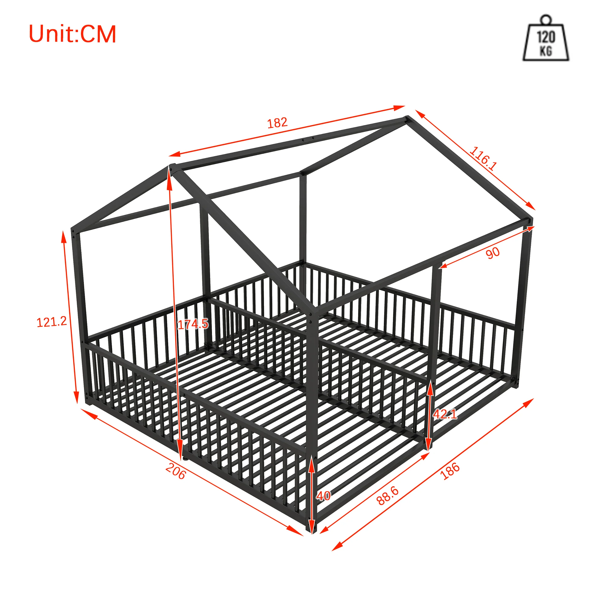 Metal Bed 90x200cm House Design Ladder - Black Iron Frame - Image 7