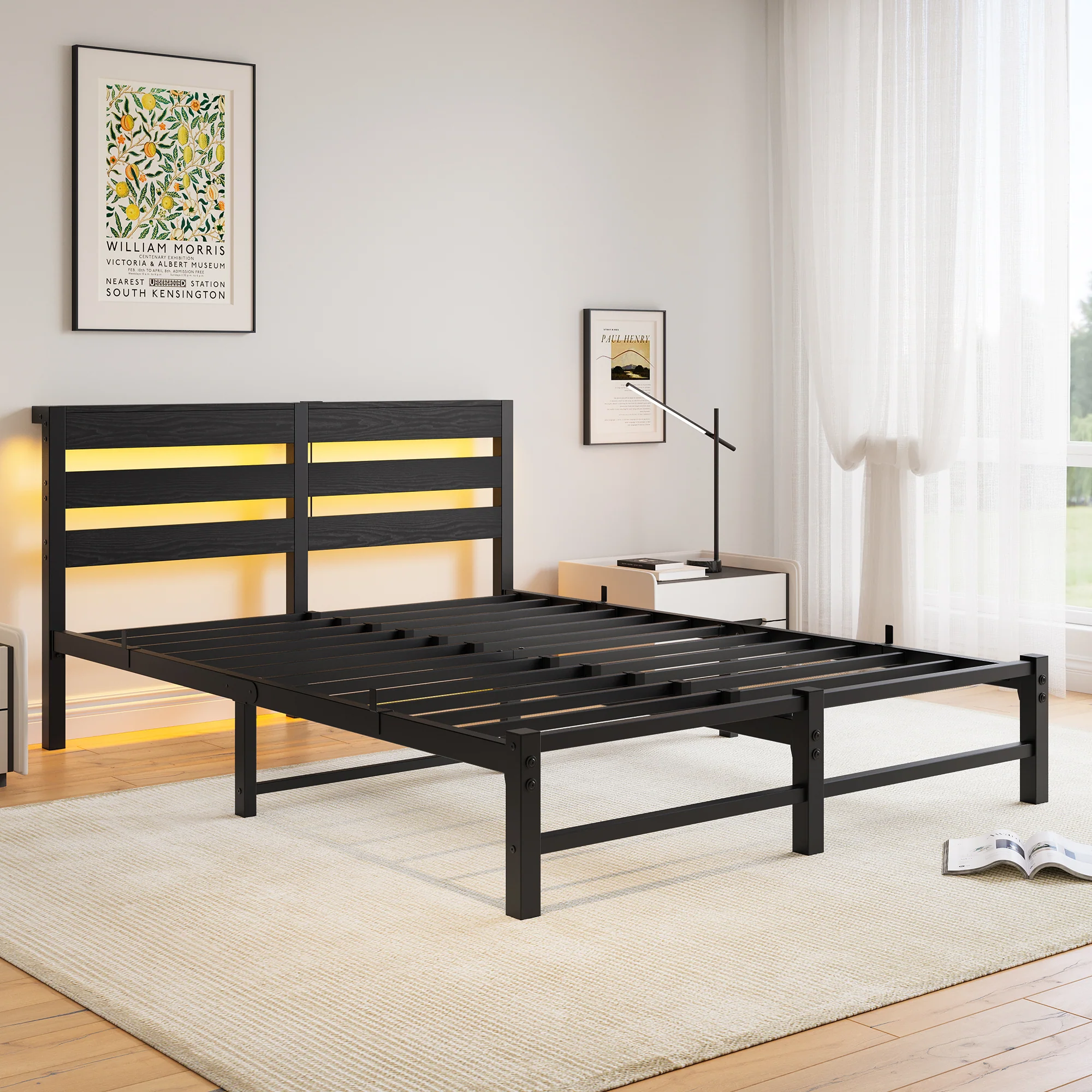Metal Bed Frame 140x200 with LED Lights, USB Charging & Under-Bed Storage, Metal - Image 4