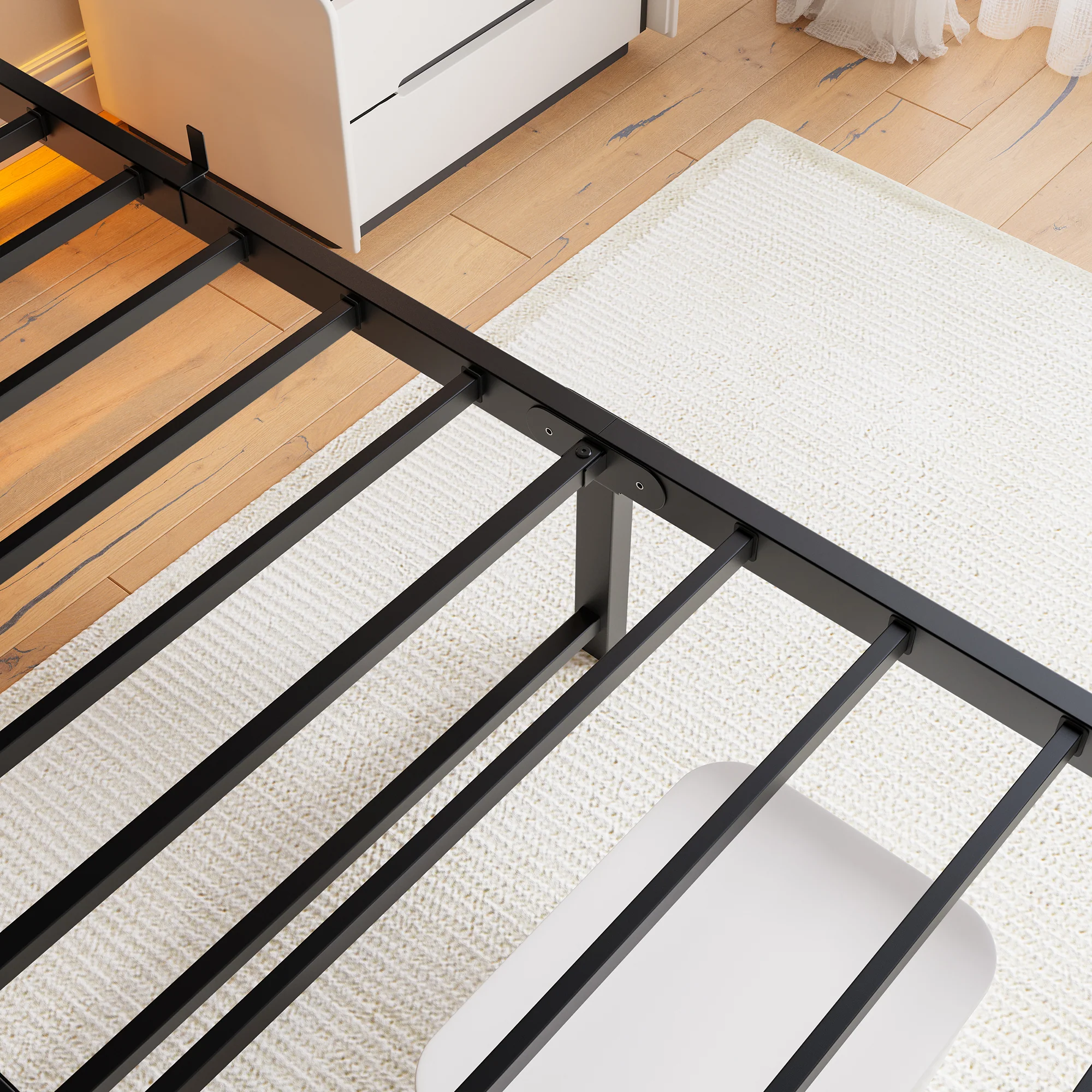 Metal Bed Frame 140x200 with LED Lights, USB Charging & Under-Bed Storage, Metal - Image 8