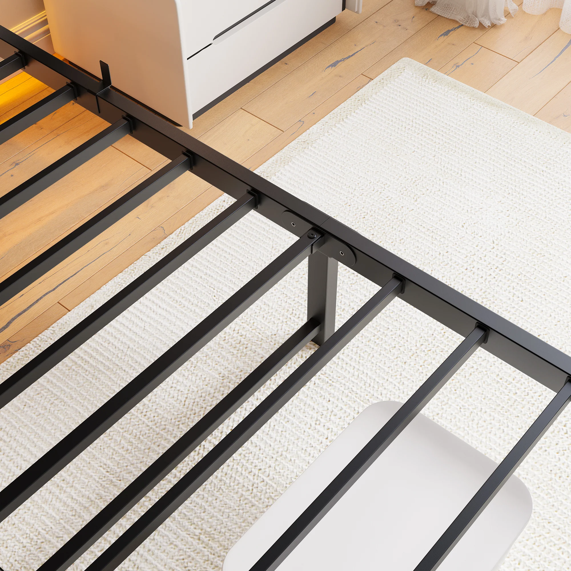 Metal Bed Frame 140x200cm, LED Lighting USB Charging Station Under-Bed Storage, Metal - Image 8