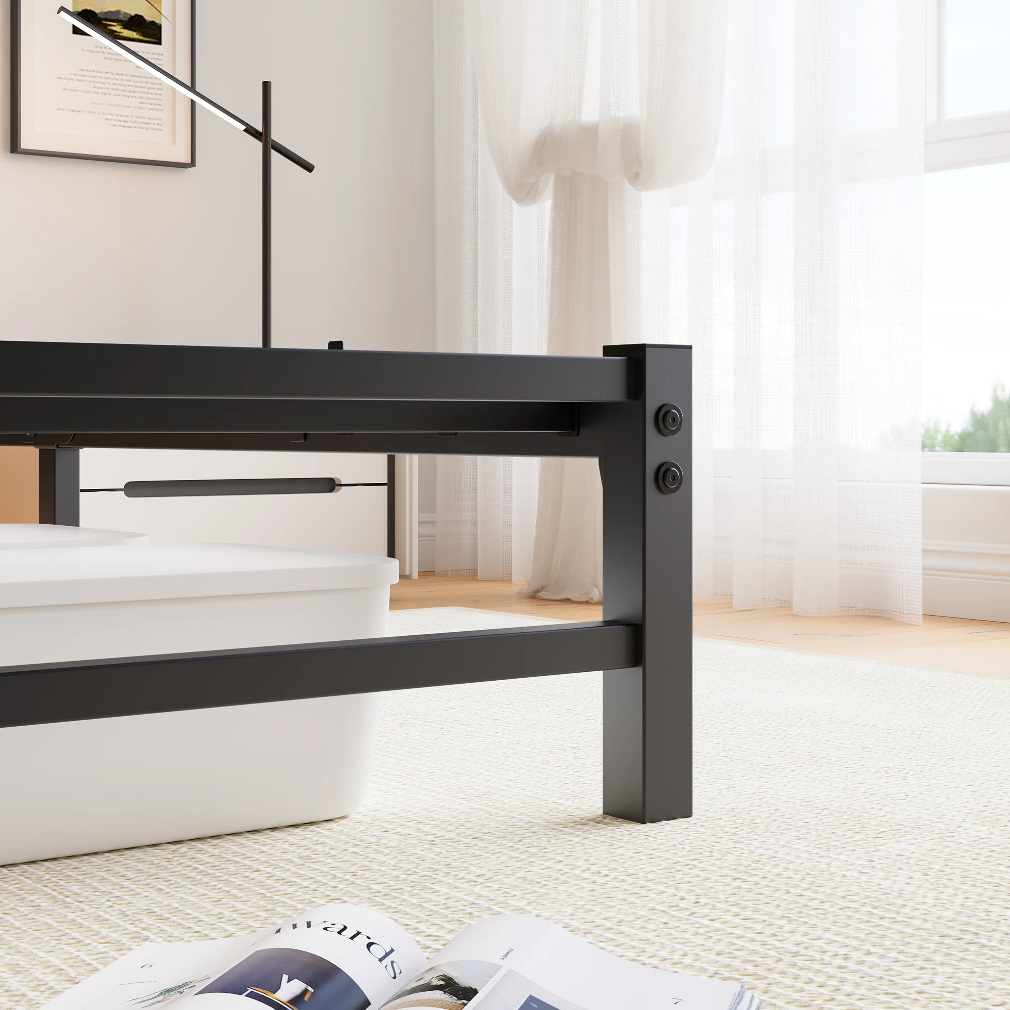 Metal Bed Frame 140x200cm, LED Lighting USB Charging Station Under-Bed Storage, Metal - Image 9