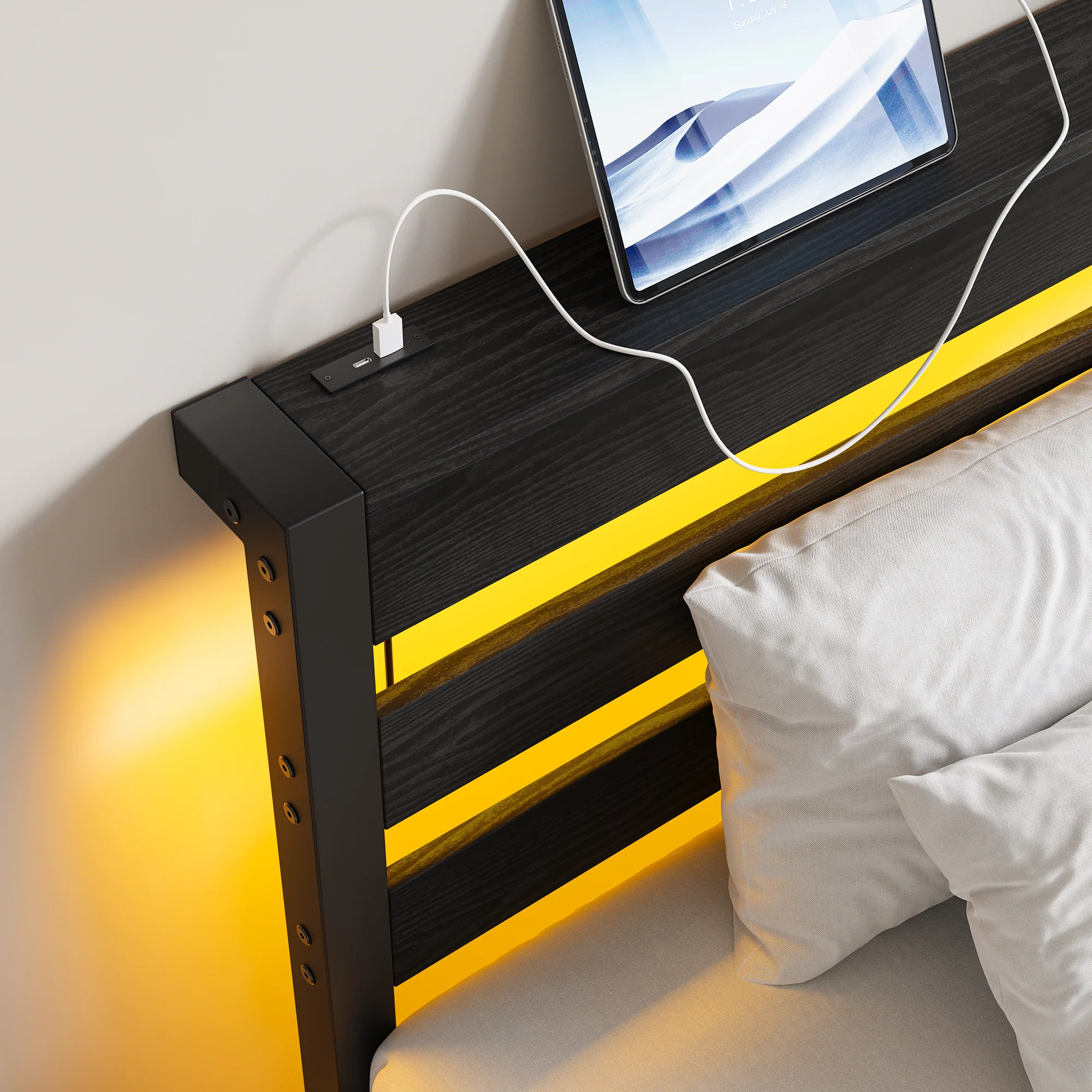 Metal Bed Frame 90x200 with LED Light USB Charging & Under-Bed Storage - Image 6
