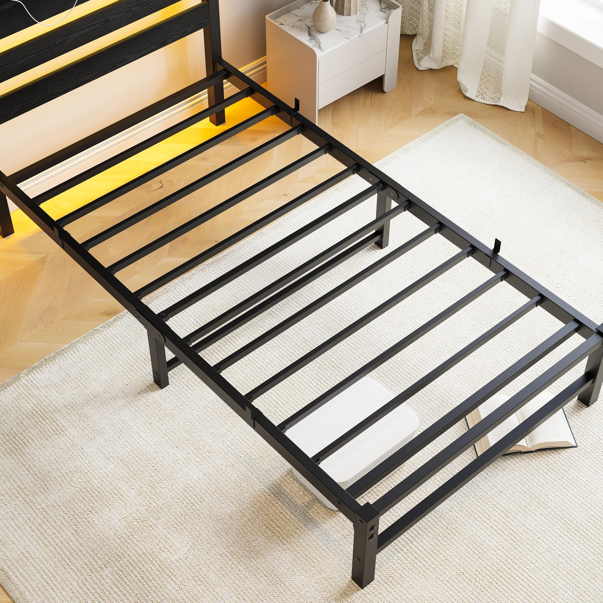 Metal Bed Frame 90x200 with LED Light USB Charging & Under-Bed Storage - Image 9