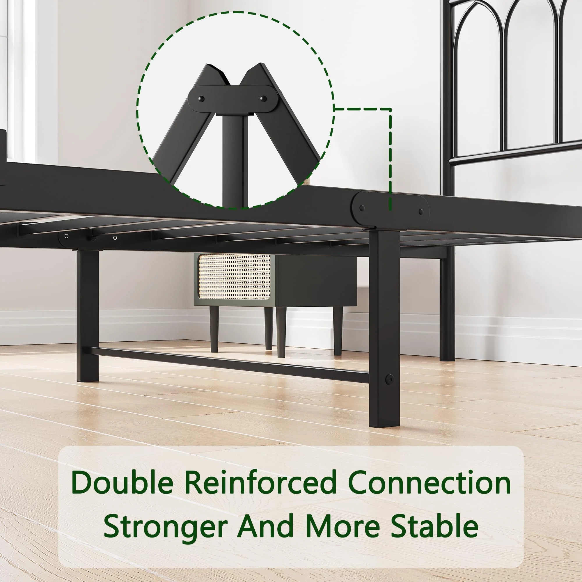 Metal Bed Frame 90x200cm Vintage Headboard Footboard Under-bed Storage - Black - Image 7