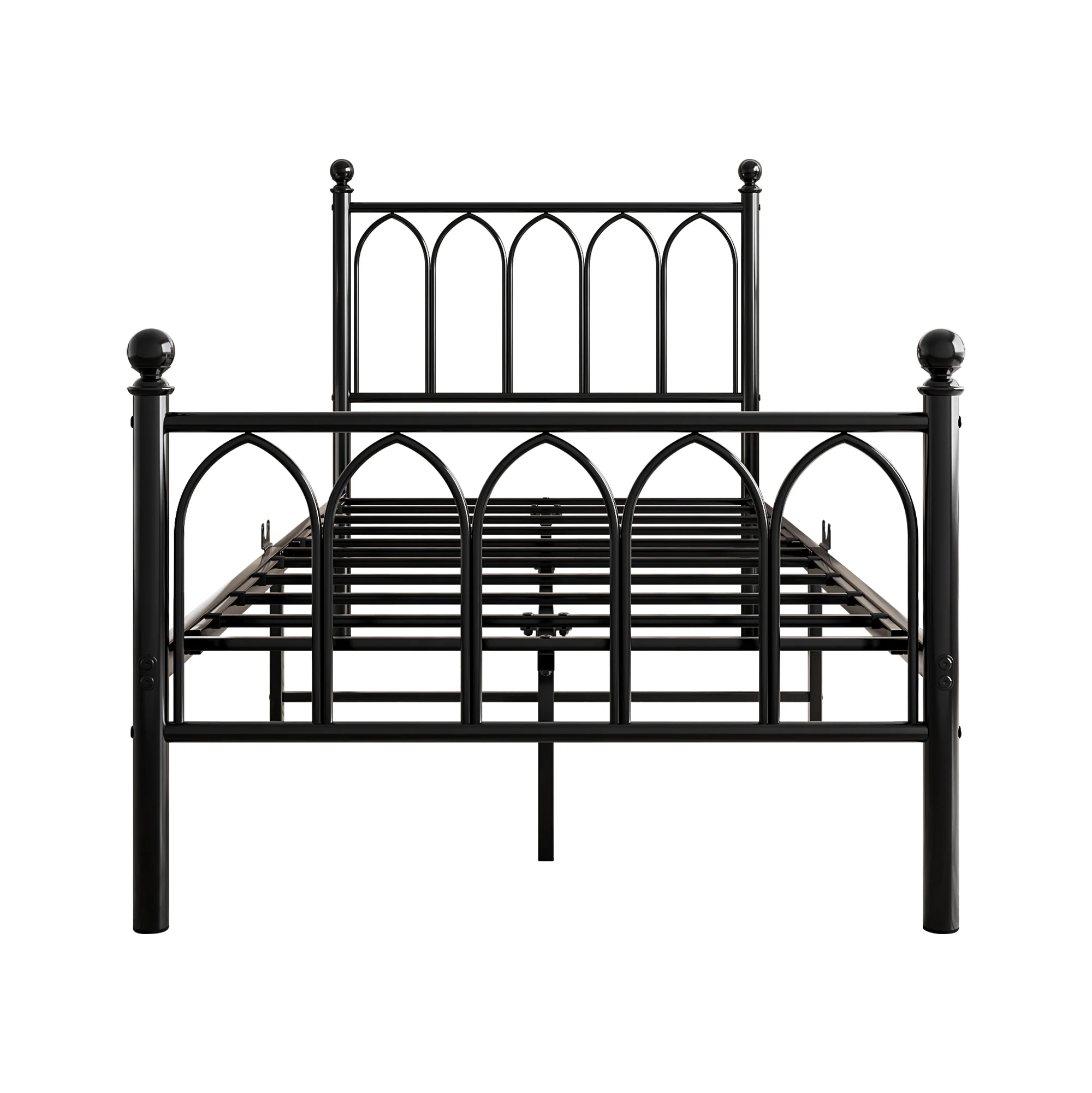 Metal Bed Frame 90x200cm Vintage Headboard Footboard Under-bed Storage - Black - Image 9