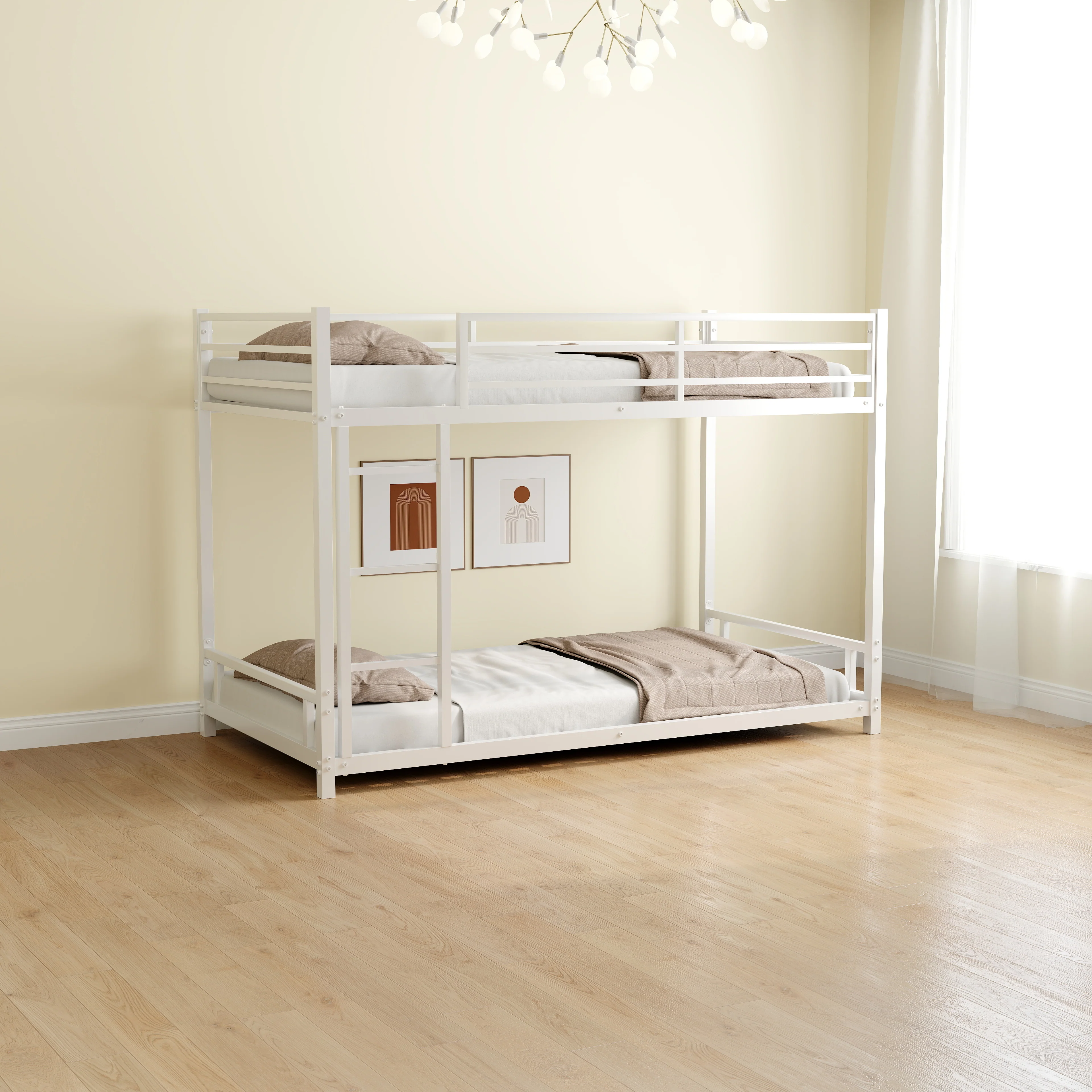 Metal Bunk Bed Twin Over Twin Sturdy Safety Railing - Metal