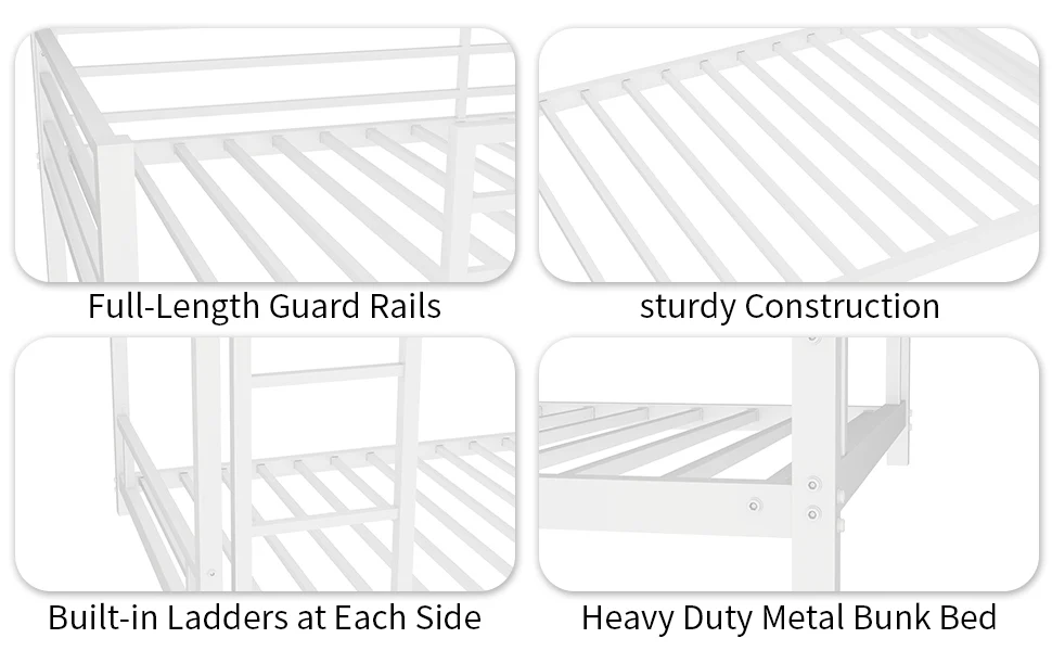 Metal Bunk Bed Twin Over Twin Sturdy Safety Railing - Metal - Image 6
