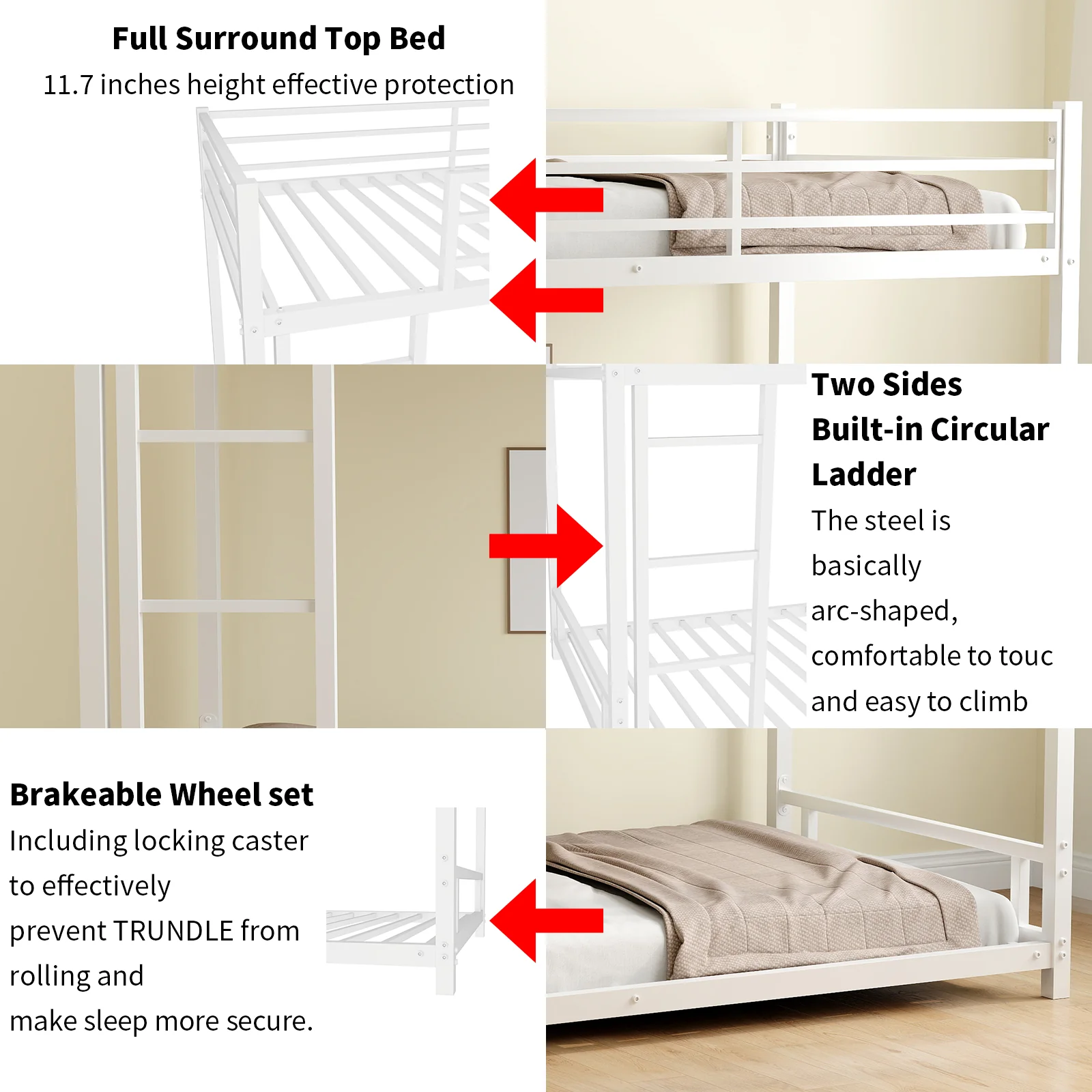 Metal Bunk Bed Twin Over Twin Sturdy Safety Railing - Metal - Image 7