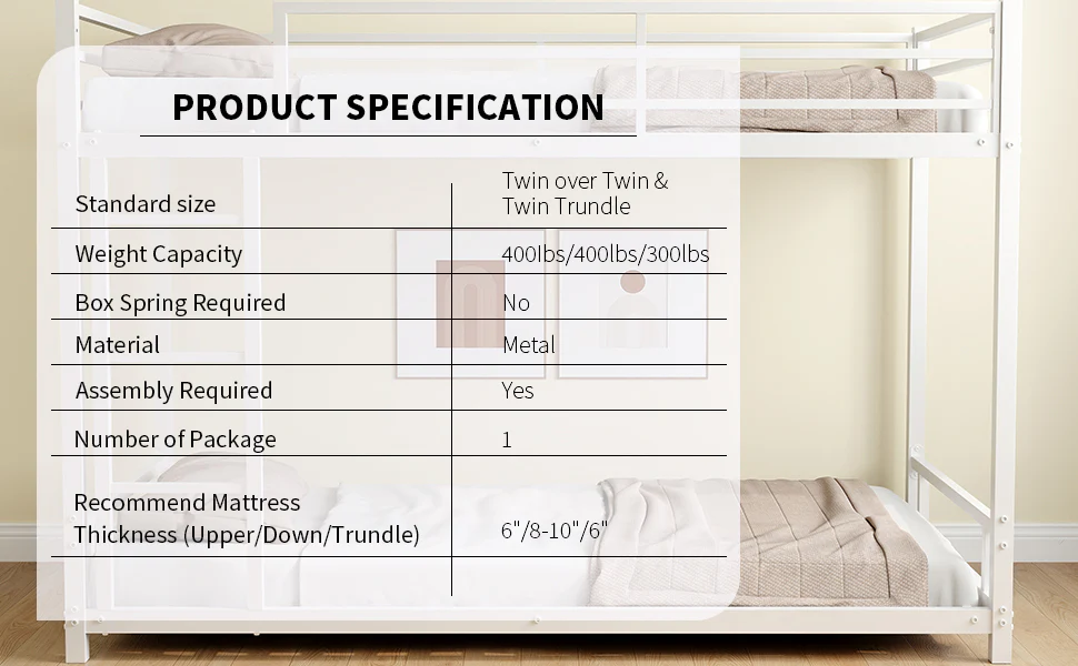 Metal Bunk Bed Twin Over Twin Sturdy Safety Railing - Metal - Image 9