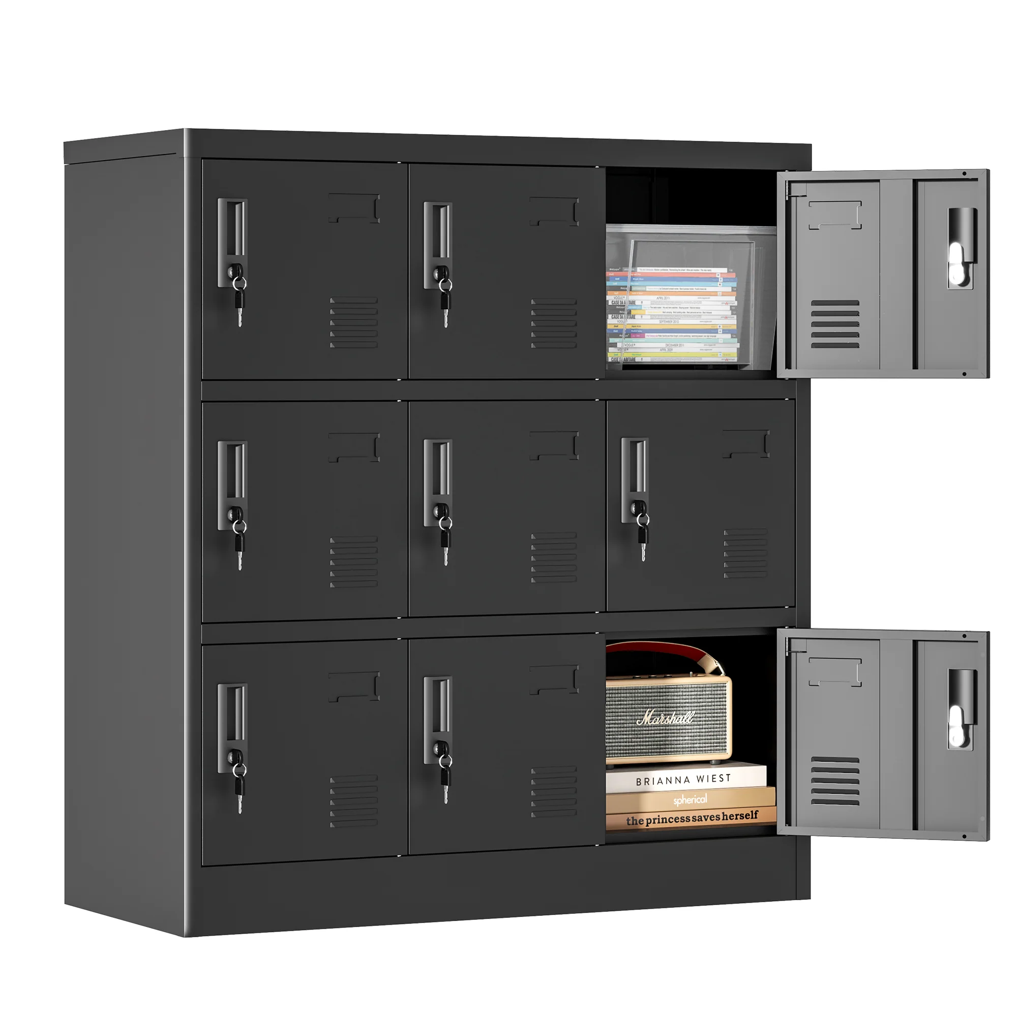 Metal Cabinets 9-Door Secure Storage Card Slot 100x90x40cm - Black