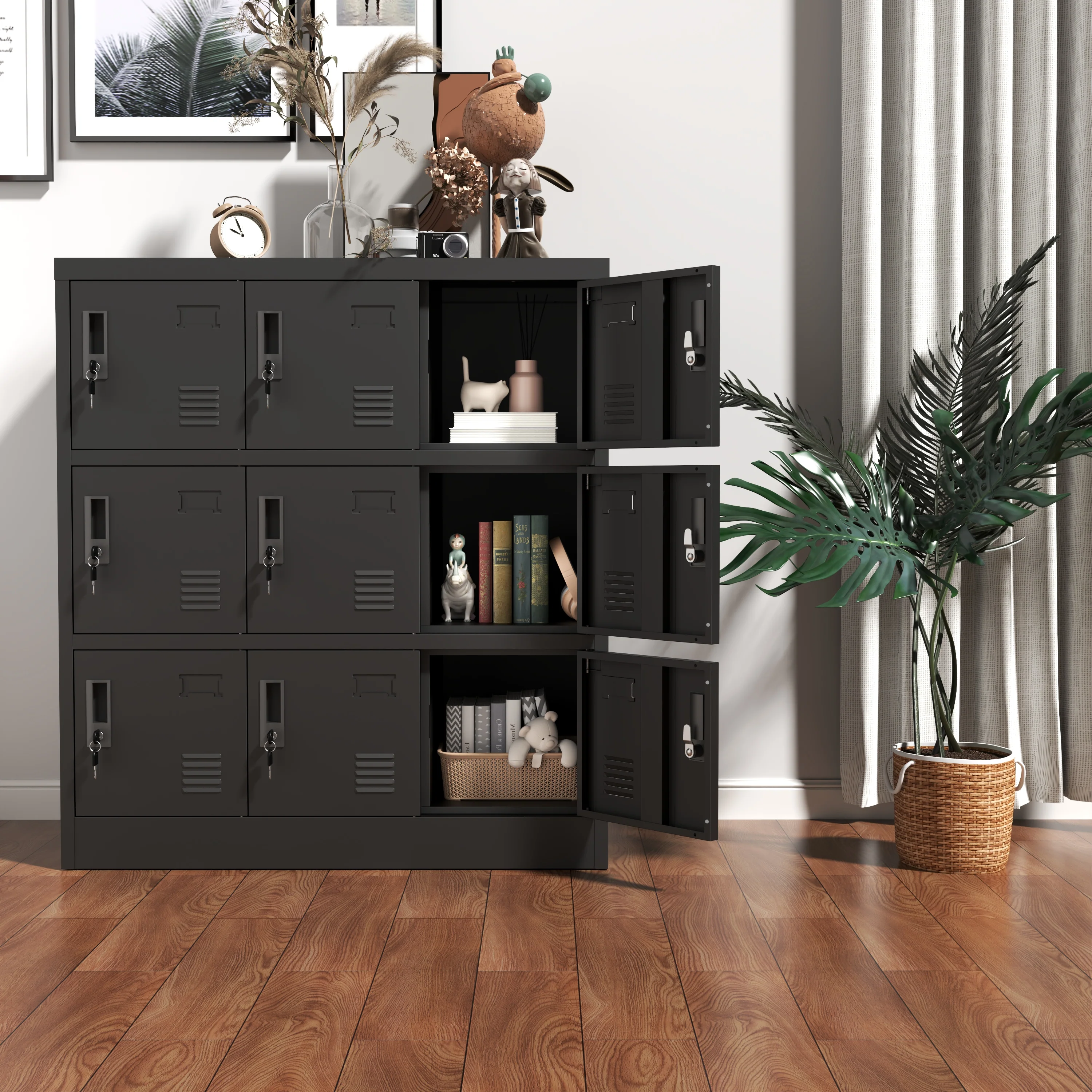 Metal Cabinets 9-Door Secure Storage Card Slot 100x90x40cm - Black - Image 2